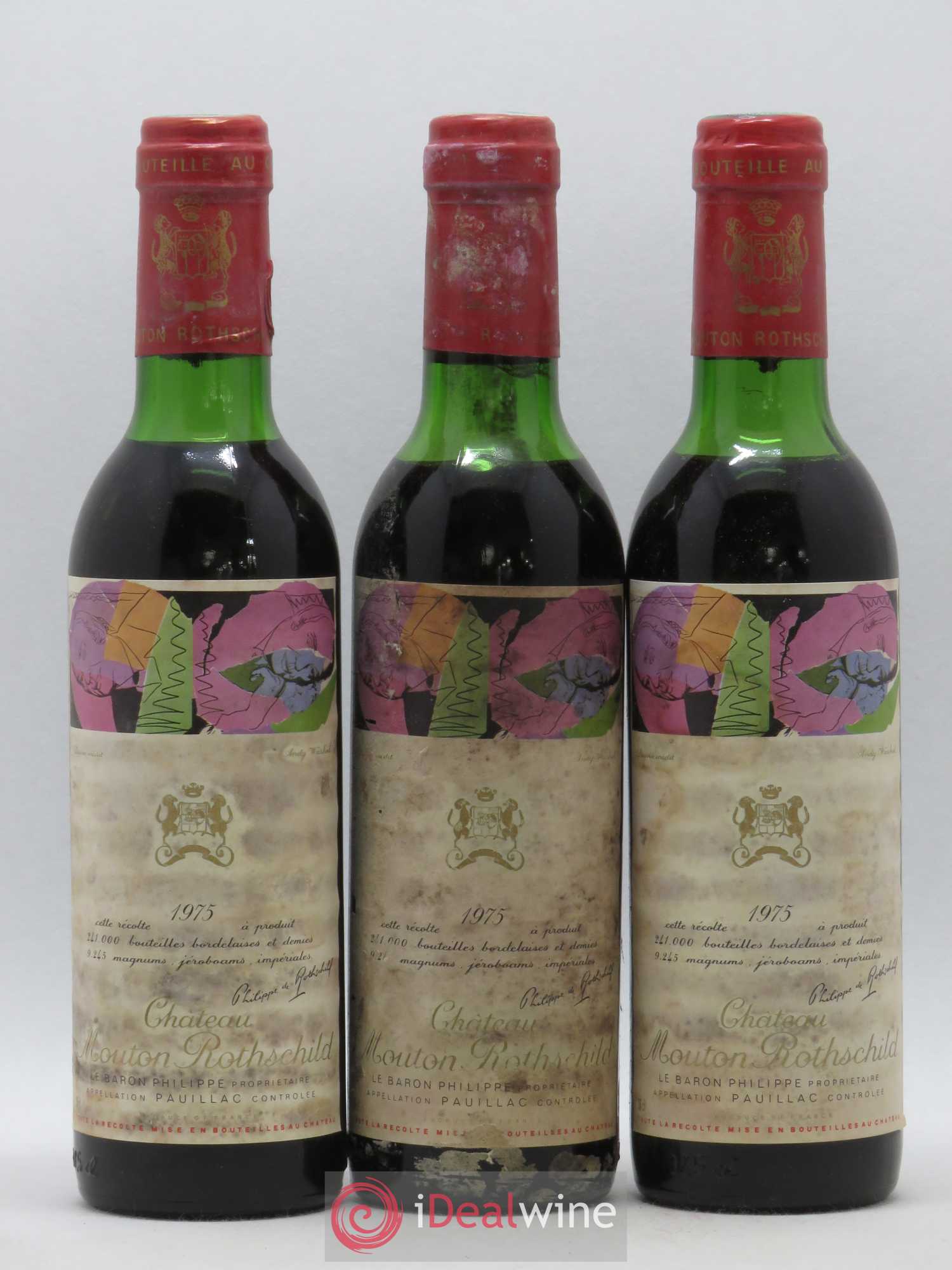 Château Mouton Rothschild 1er Grand Cru Classé 1975 - Lot de 3 demi bouteilles - 0