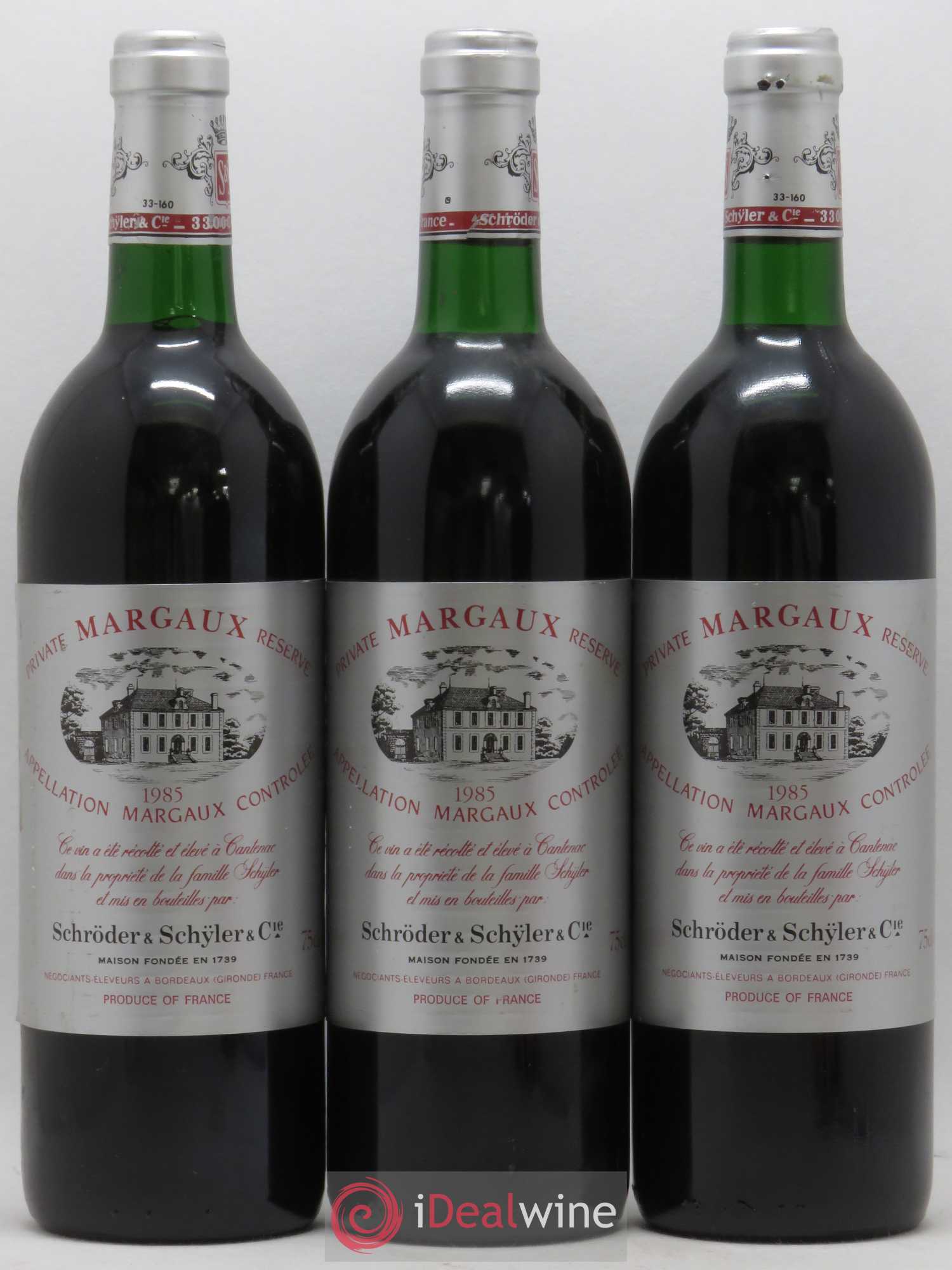Bordeaux Margaux Private Reserve Schroder and Schyler 1985 - Posten von 3 Flaschen - 0