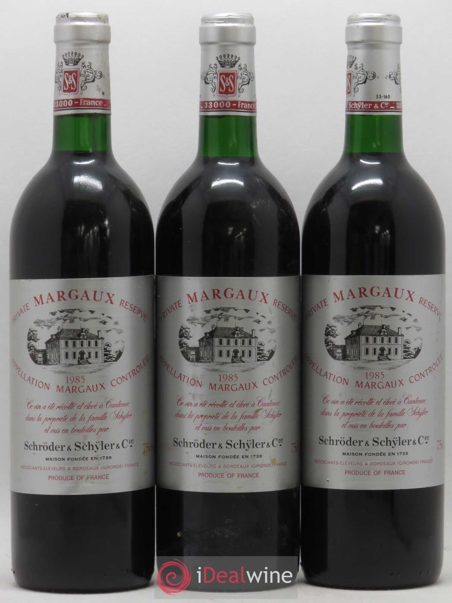 Bordeaux Margaux Private Reserve Schroder and Schyler 1985 - Posten von 3 Flaschen - 0
