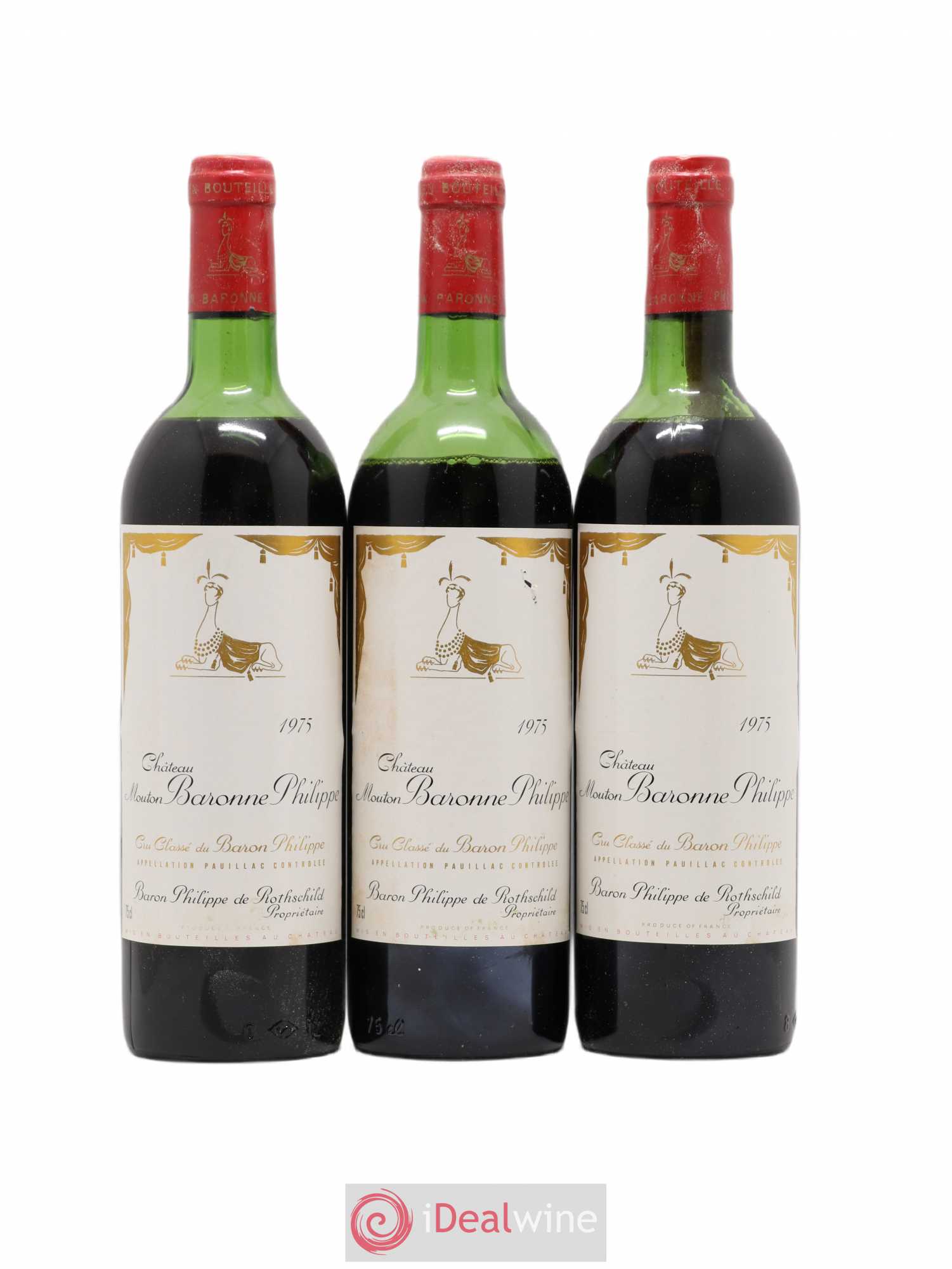 Château d' Armailhac - Mouton Baron(ne) Philippe 5ème Grand Cru Classé 1975 - Lot de 3 bouteilles - 0