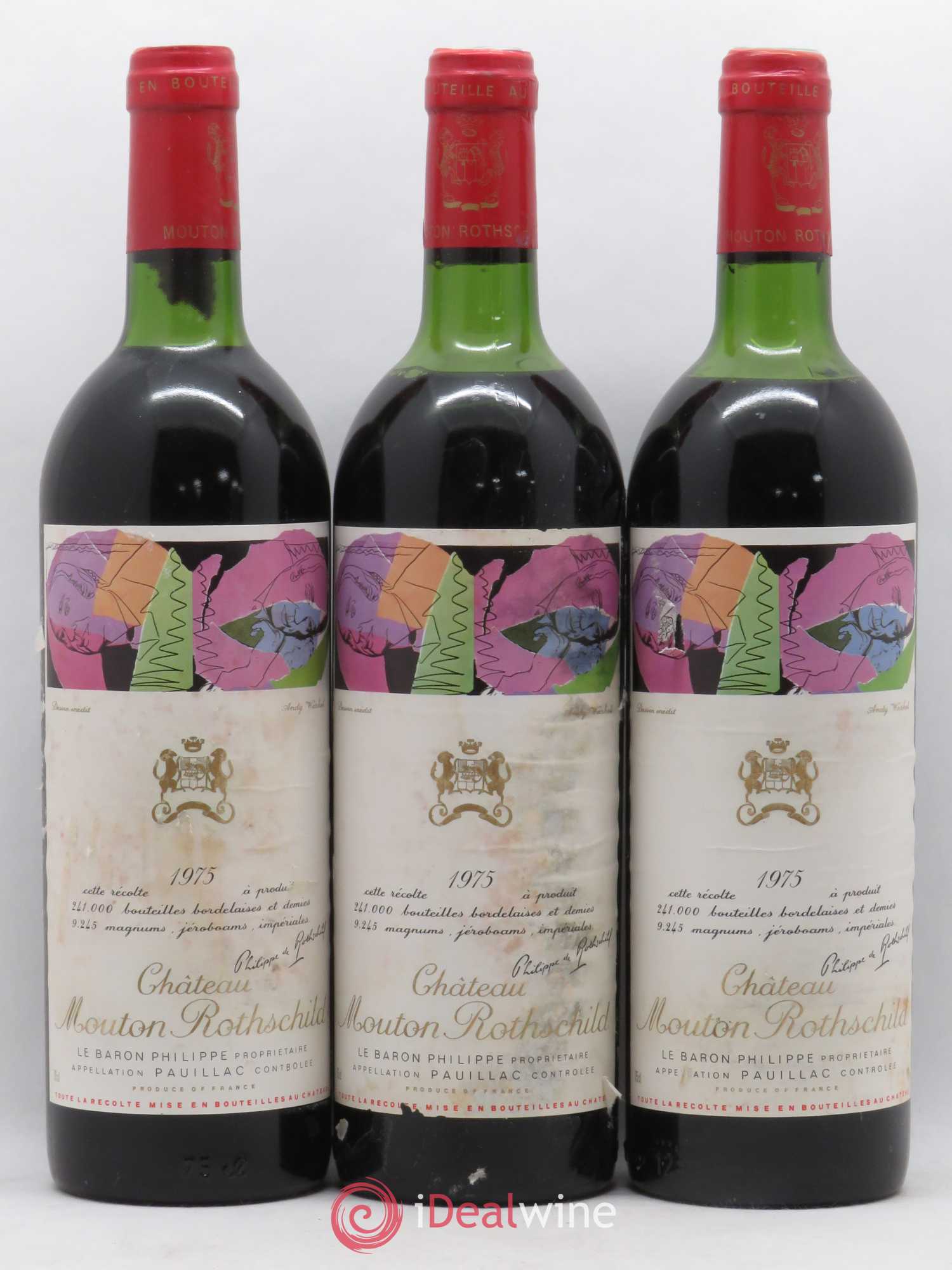 Château Mouton Rothschild 1er Grand Cru Classé 1975 - Lot de 3 bouteilles - 0