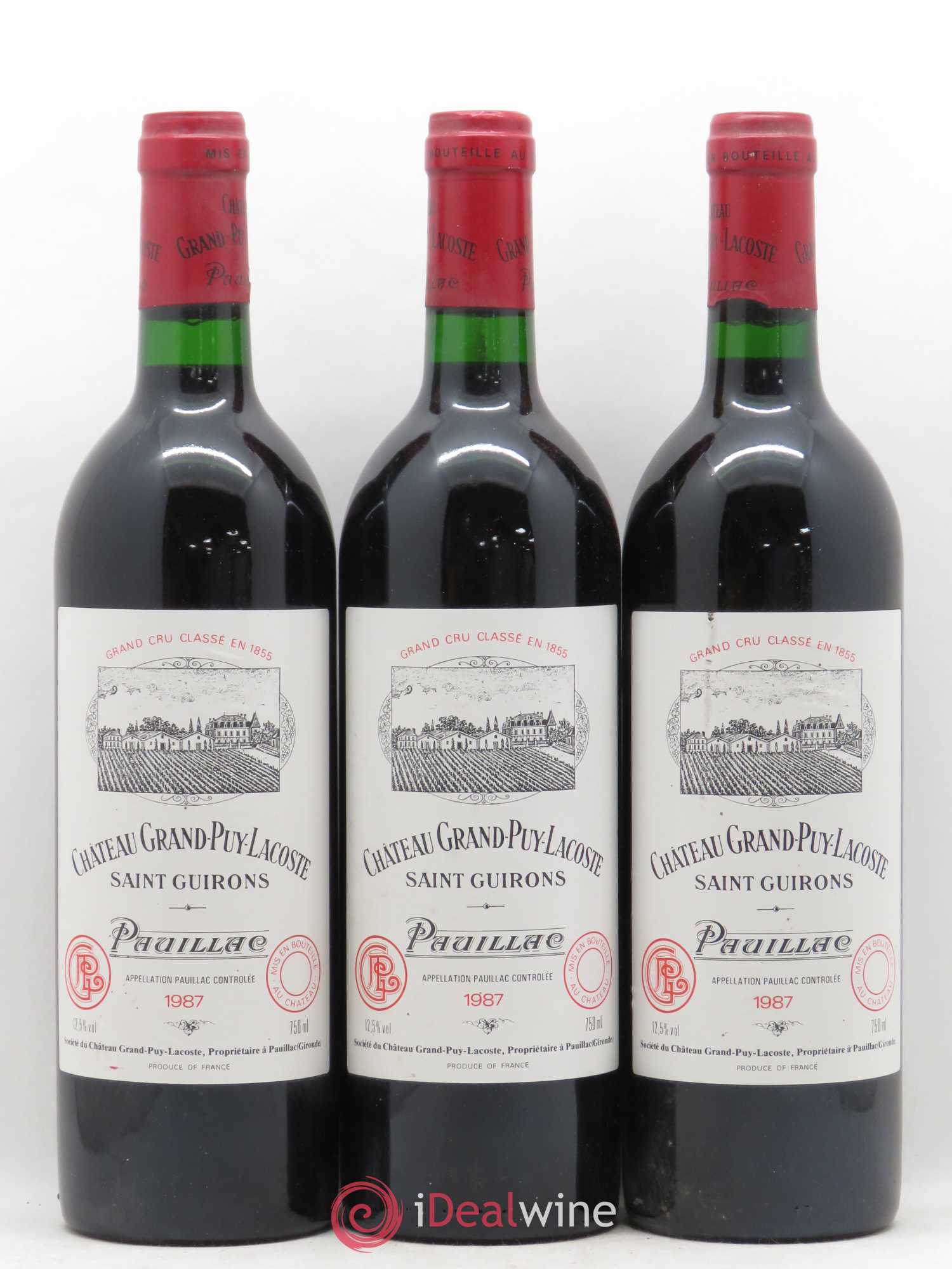 Château Grand Puy Lacoste 5ème Grand Cru Classé 1987 - Lot de 3 bouteilles - 0