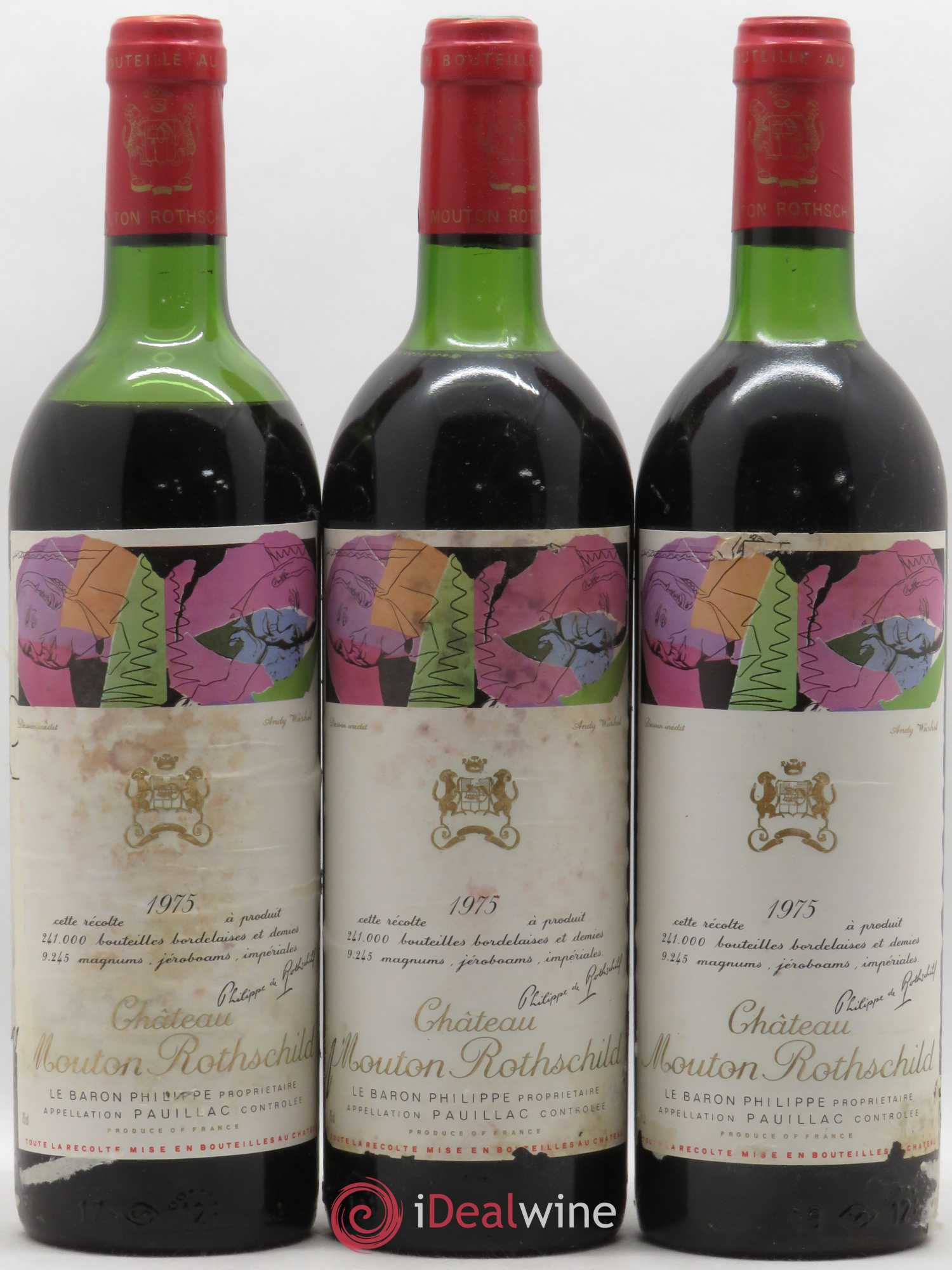 Château Mouton Rothschild 1er Grand Cru Classé 1975 - Lot de 3 bouteilles - 0
