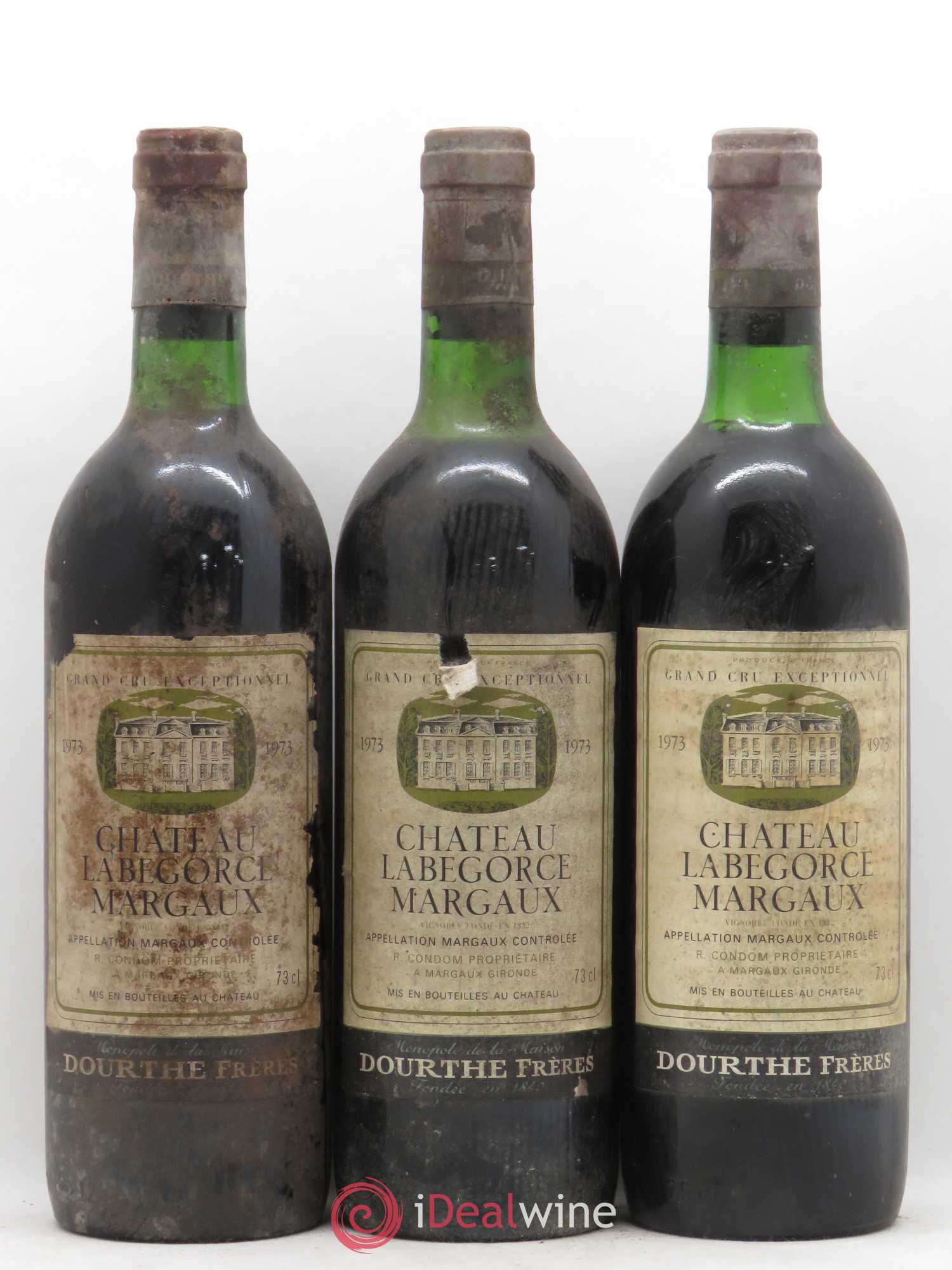 Château Labegorce Cru Bourgeois Dourthe Frères 1973 - Lot de 3 bouteilles - 0