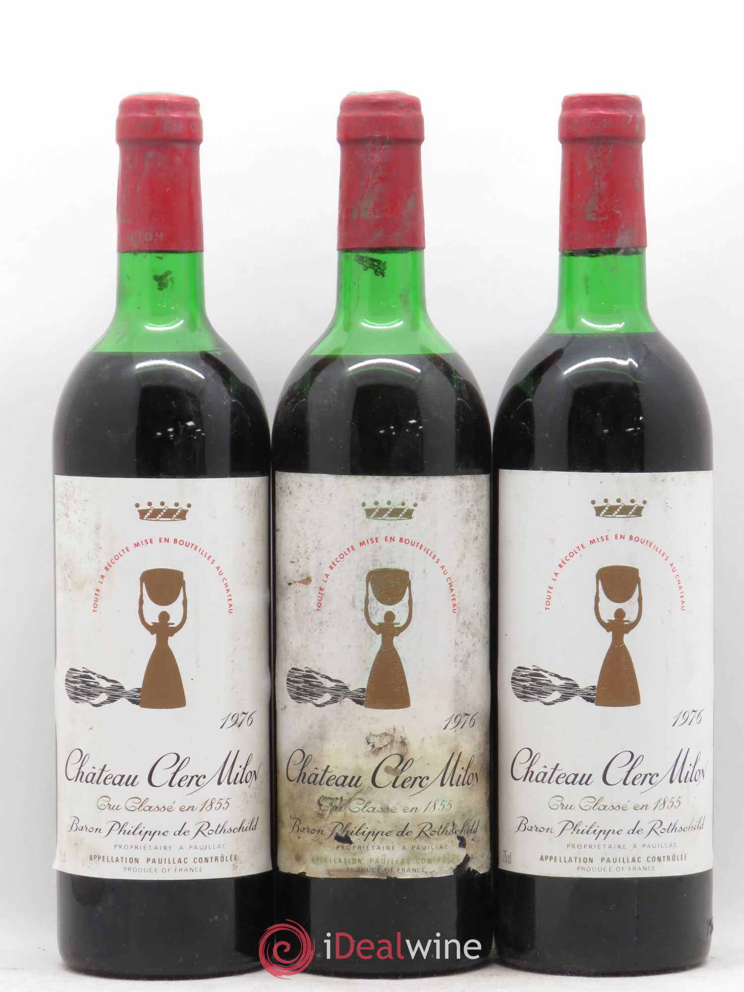 Château Clerc Milon 5ème Grand Cru Classé 1976 - Lot de 3 bouteilles - 0
