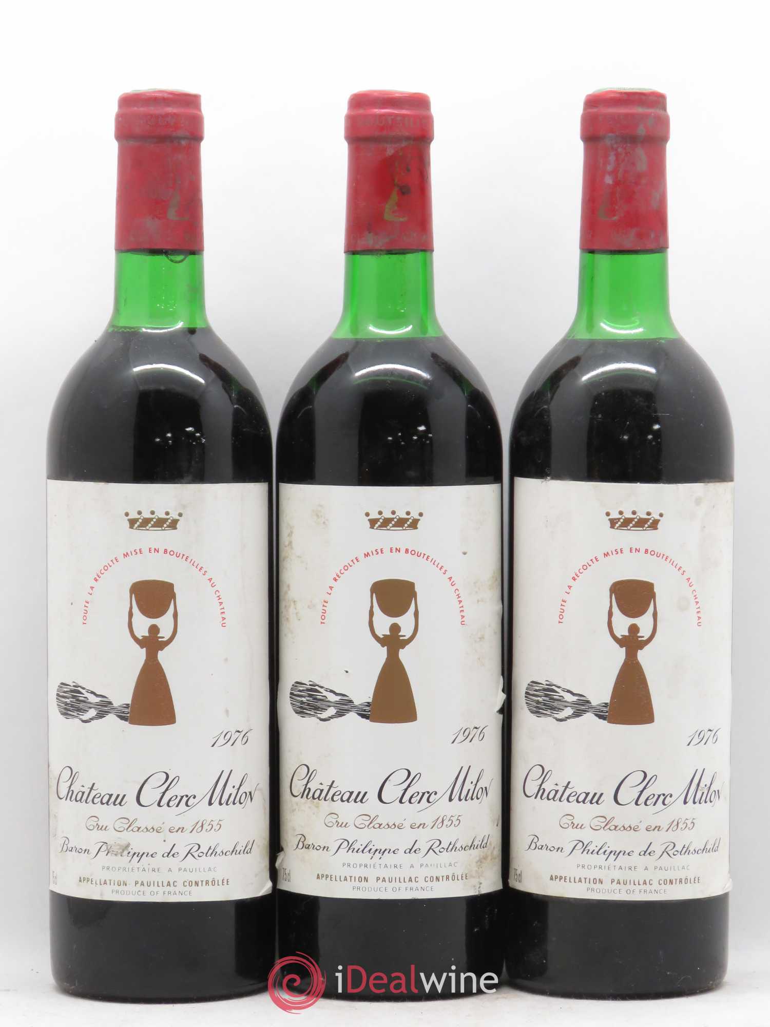 Château Clerc Milon 5ème Grand Cru Classé 1976 - Lot de 3 bouteilles - 0