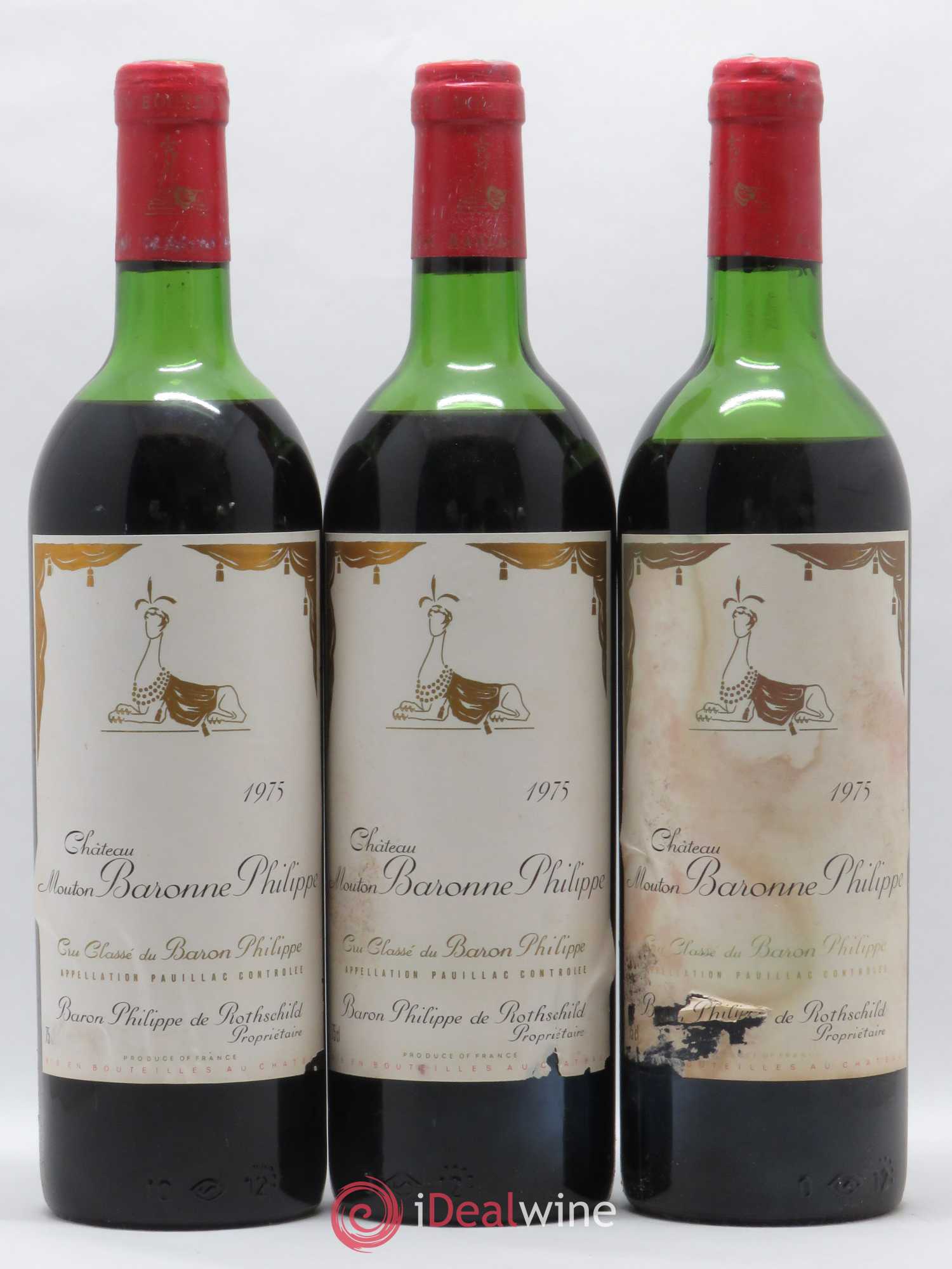 Château d' Armailhac - Mouton Baron(ne) Philippe 5ème Grand Cru Classé 1975 - Lot de 3 bouteilles - 0