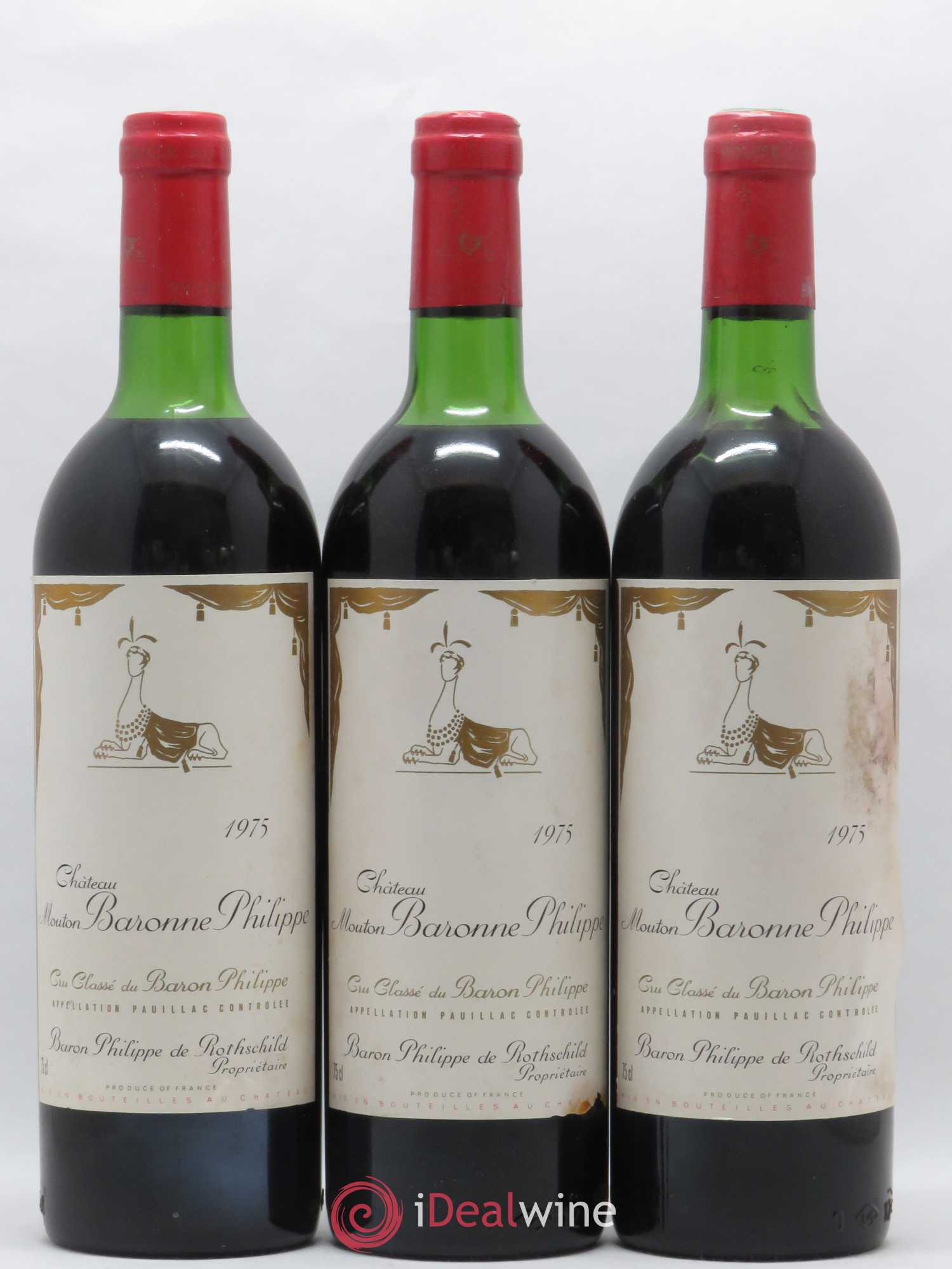 Château d' Armailhac - Mouton Baron(ne) Philippe 5ème Grand Cru Classé 1975 - Lot de 3 bouteilles - 0