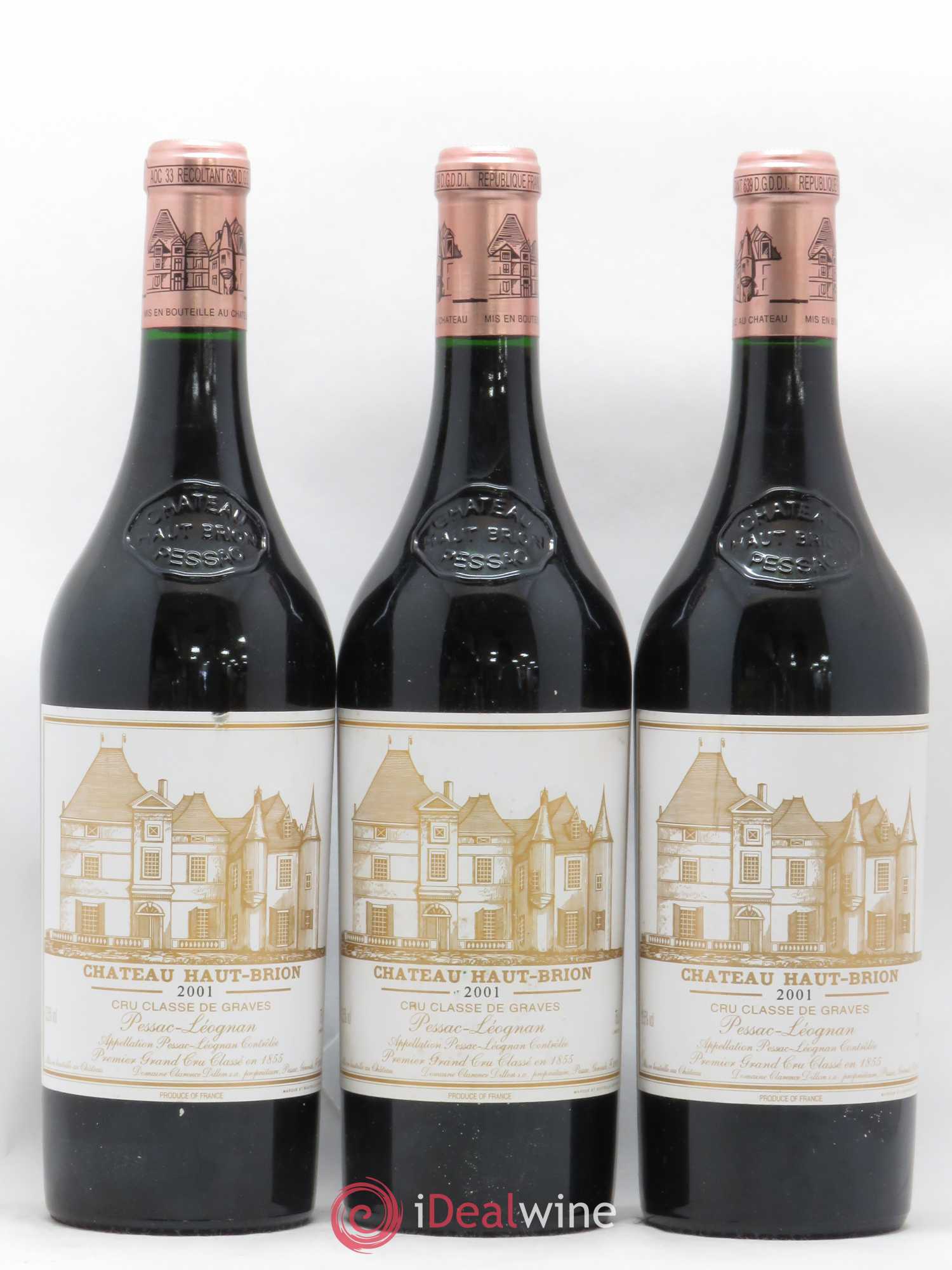 Château Haut Brion 1er Grand Cru Classé 2001 - Lot de 3 bouteilles - 0
