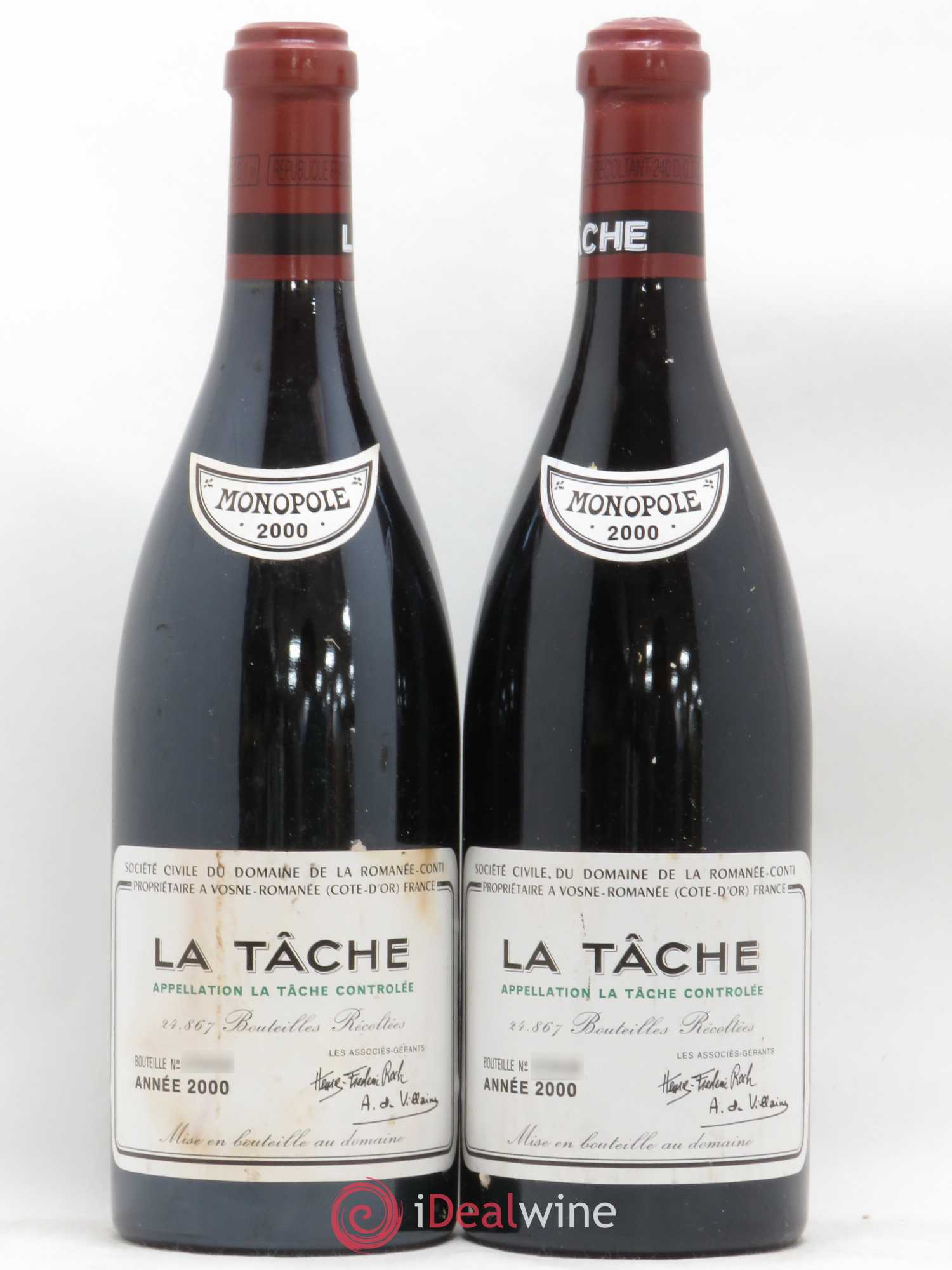 La Tâche Grand Cru Domaine de la Romanée-Conti 2000 - Lot de 2 bouteilles - 0