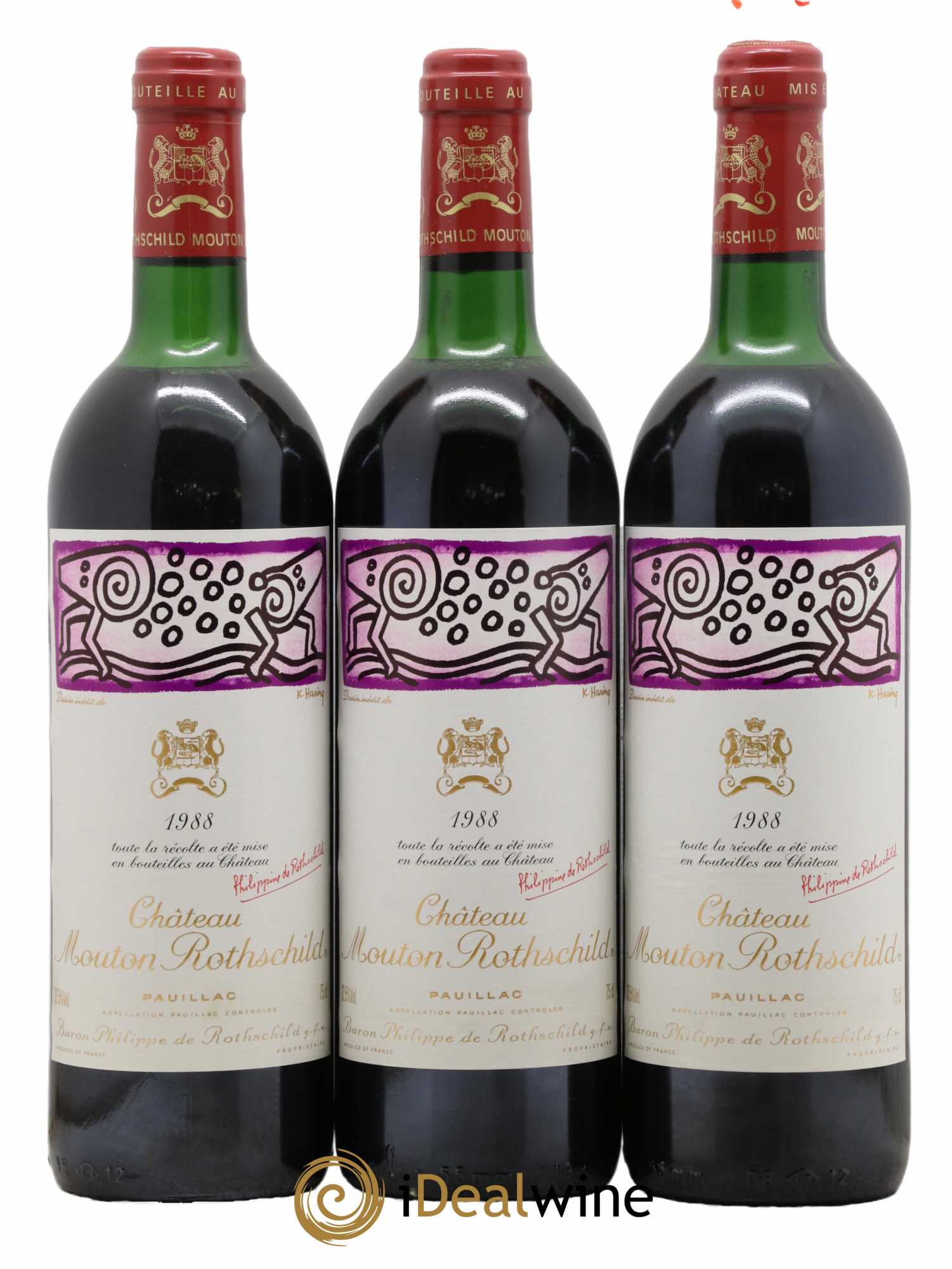 Château Mouton Rothschild 1er Grand Cru Classé 1988 - Lot de 3 bouteilles - 0