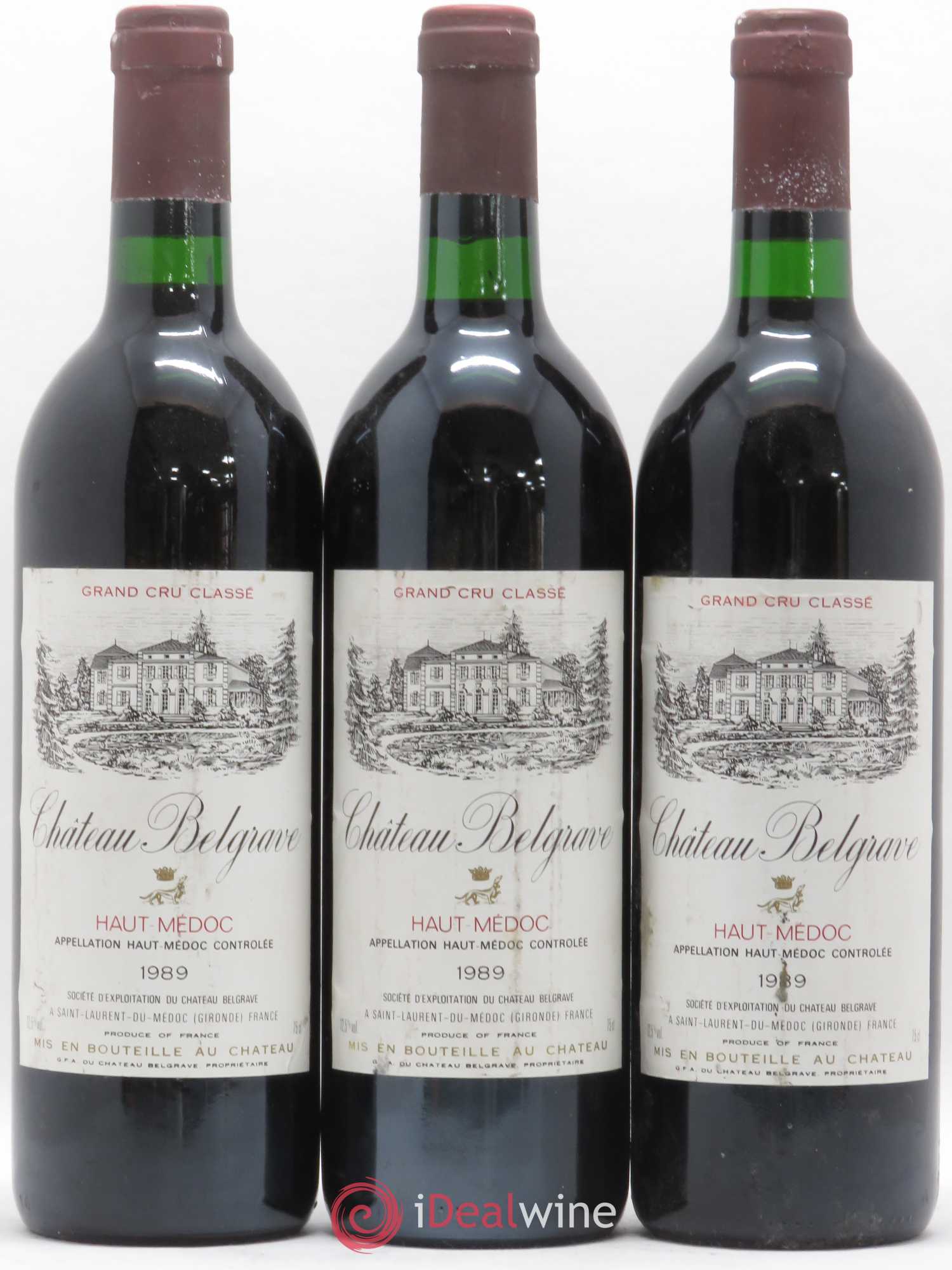 Château Belgrave 5ème Grand Cru Classé 1989 - Lot de 3 bouteilles - 0