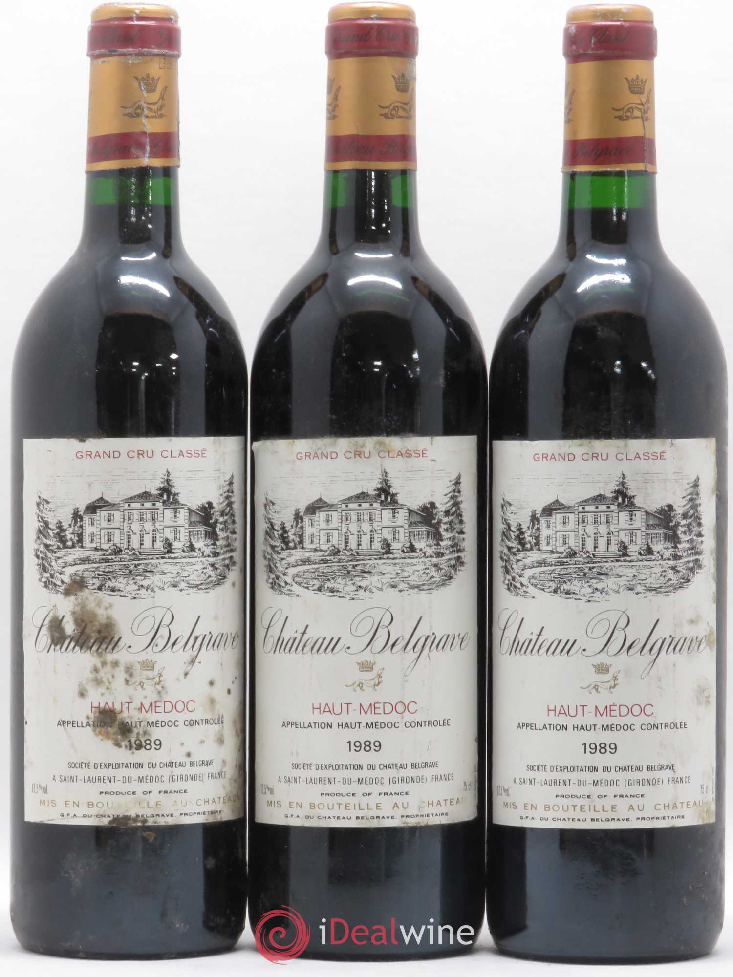 Château Belgrave 5ème Grand Cru Classé 1989 - Lot de 3 bouteilles - 0