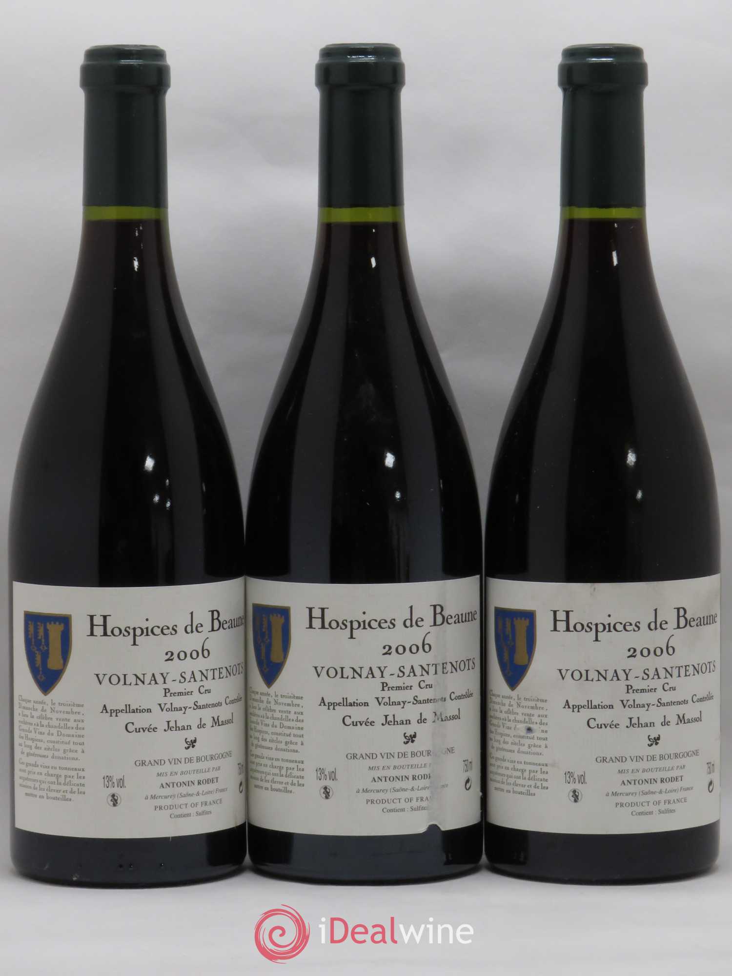 Volnay 1er Cru Santenots Cuvée Jehan de Massol Hospices de Beaune Antonin Rodet 2006 - Posten von 3 Flaschen - 0