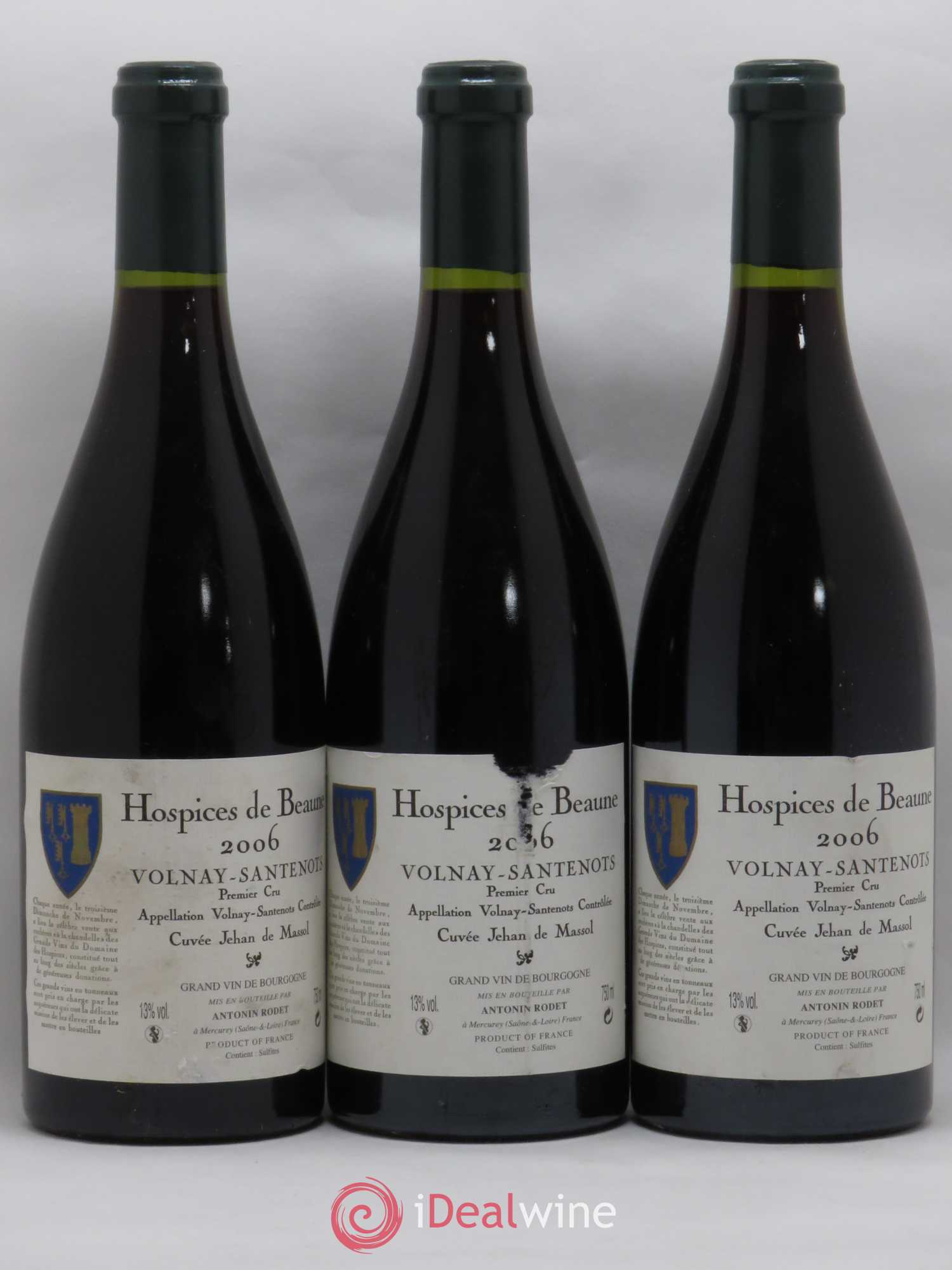 Volnay 1er Cru Santenots Cuvée Jehan de Massol Hospices de Beaune Antonin Rodet 2006 - Posten von 3 Flaschen - 0