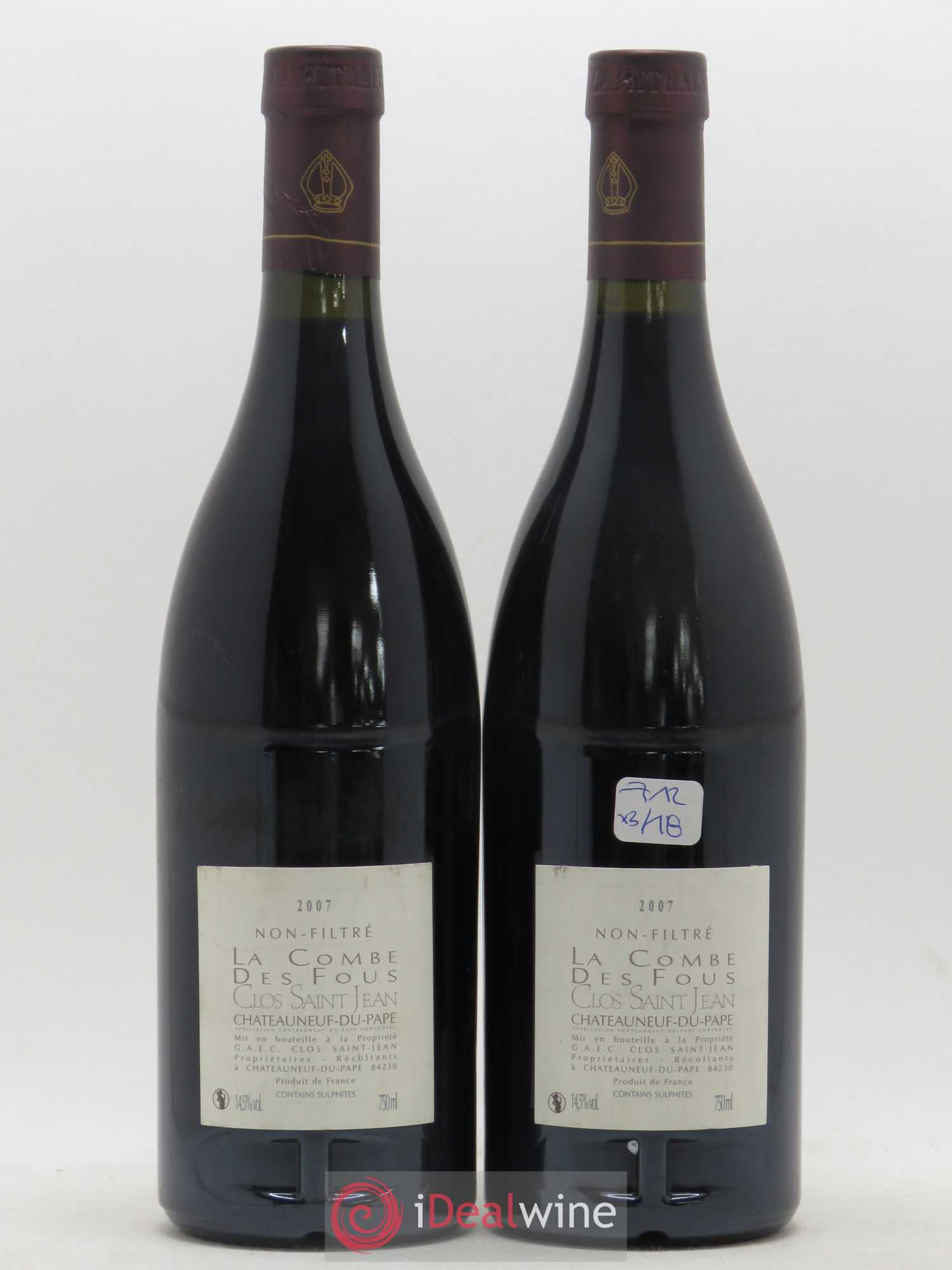 Châteauneuf-du-Pape Combes des Fous Clos St Jean 2007 - Posten von 2 Flaschen - 1
