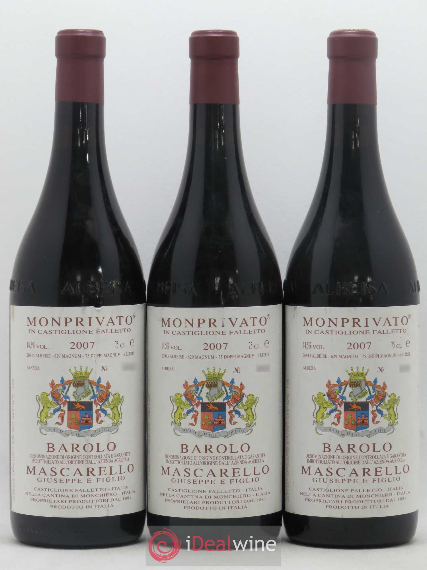 Barolo DOCG Monprivato Giuseppe Mascarello 2007 - Lot de 3 bouteilles - 0