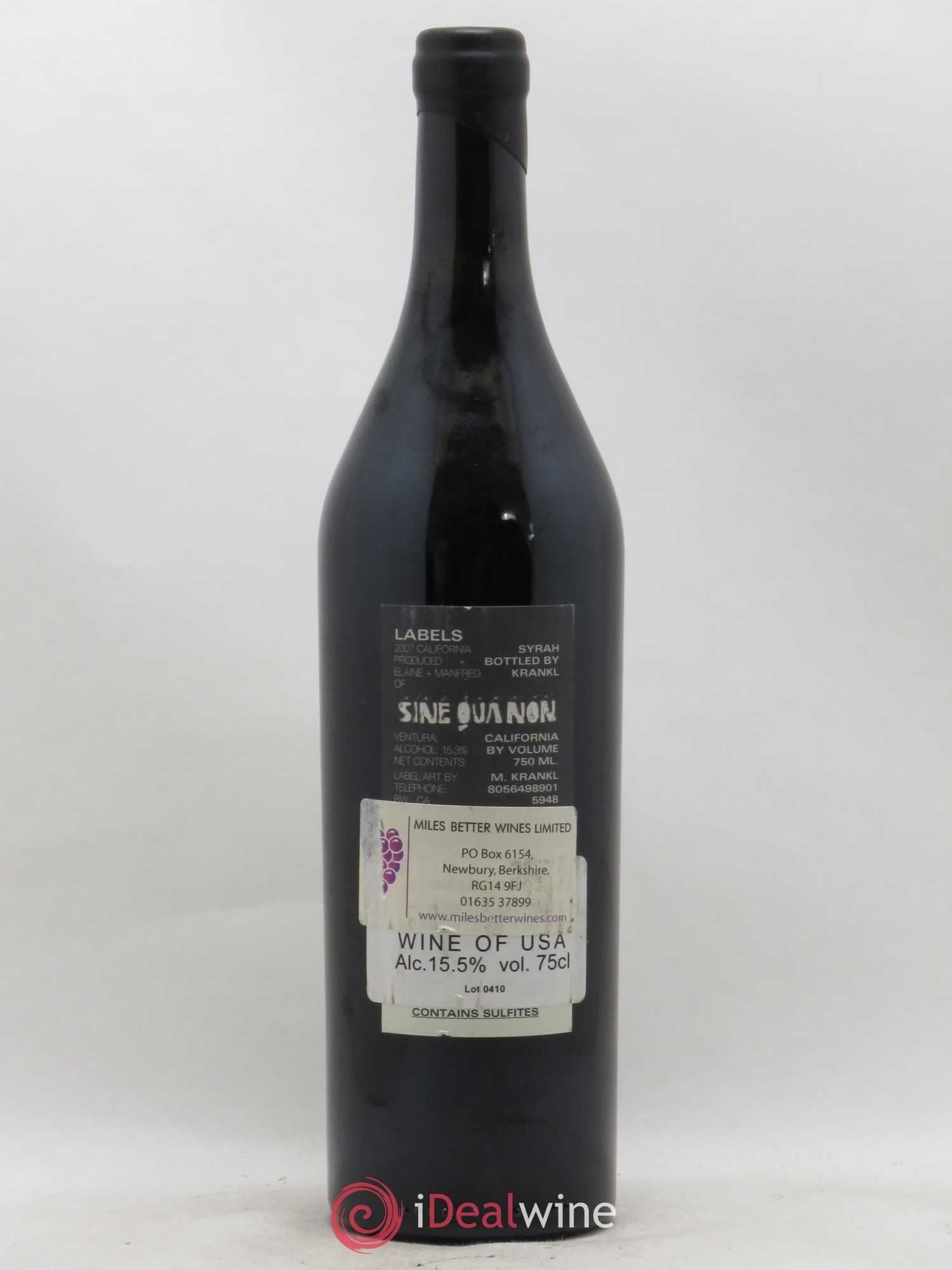 USA Sine Qua None Labels 2007 - Lot de 1 bouteille - 1
