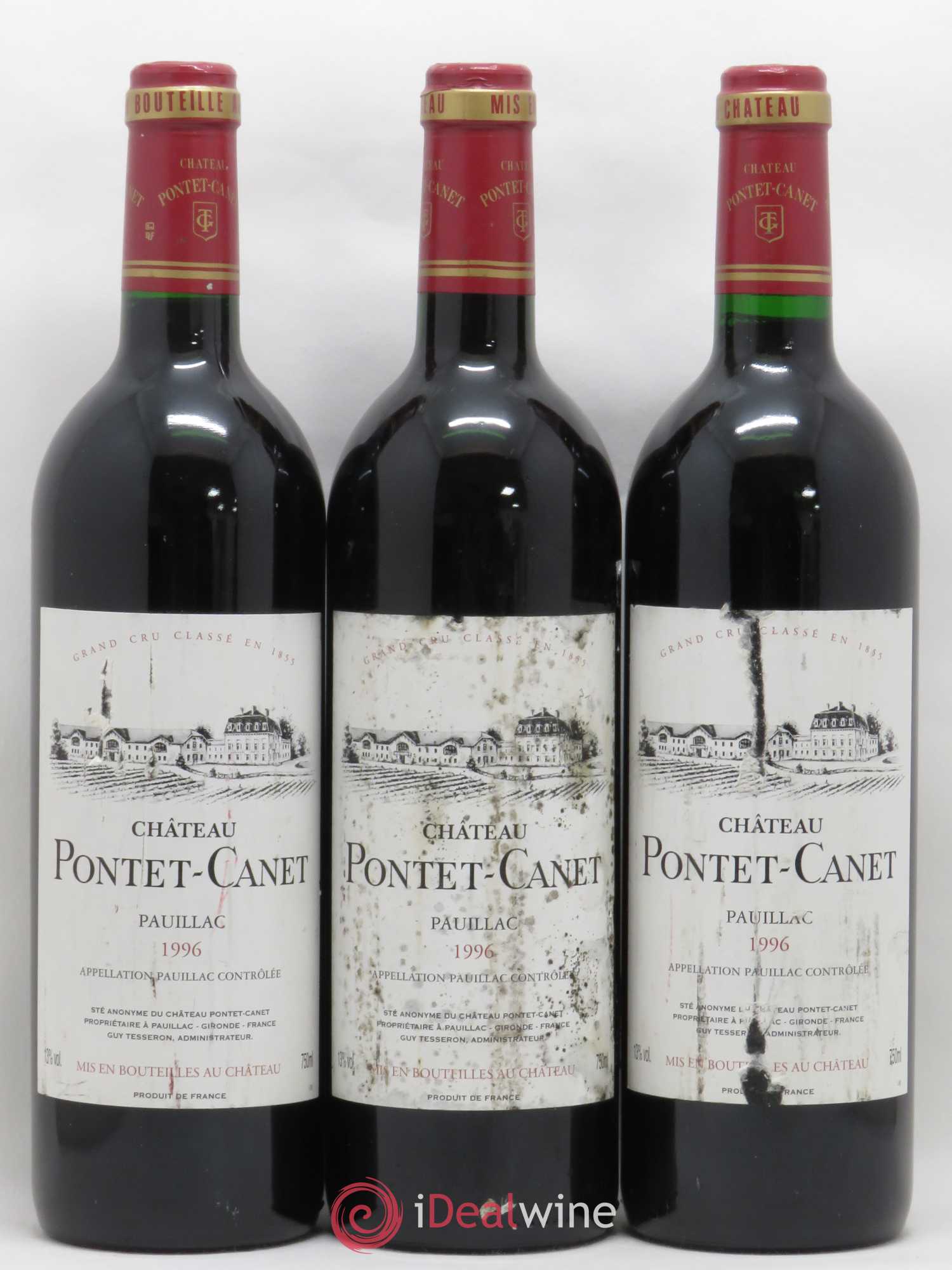 Château Pontet Canet 5ème Grand Cru Classé 1996 - Lot de 3 bouteilles - 0
