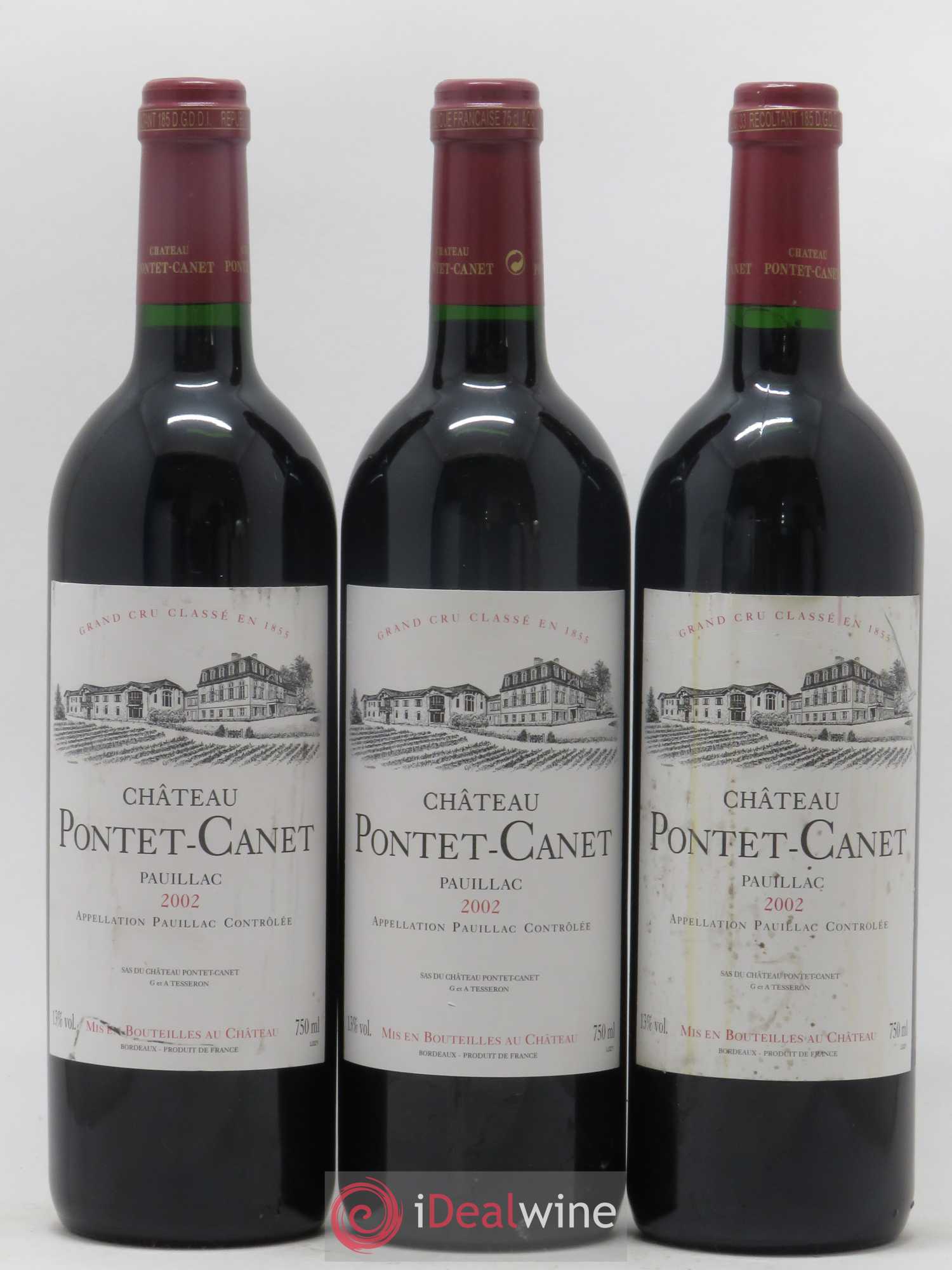 Château Pontet Canet 5ème Grand Cru Classé 2002 - Lot de 3 bouteilles - 0