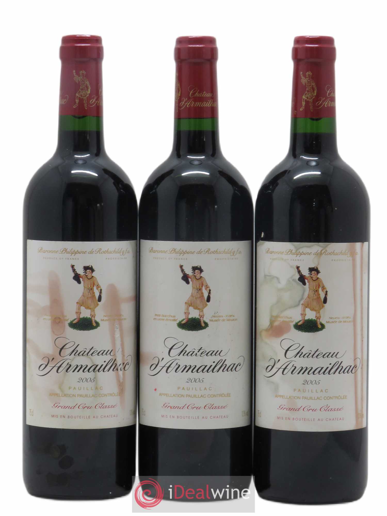 Château d' Armailhac - Mouton Baron(ne) Philippe 5ème Grand Cru Classé 2005 - Lot de 3 bouteilles - 0