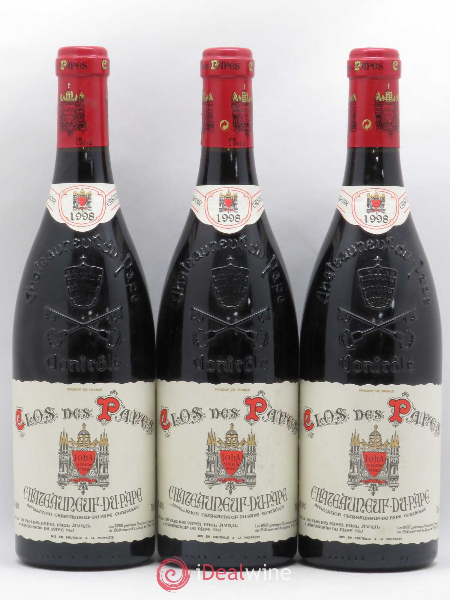 Châteauneuf-du-Pape Clos des Papes - Paul Avril 1998 - Lot de 3 bouteilles - 0