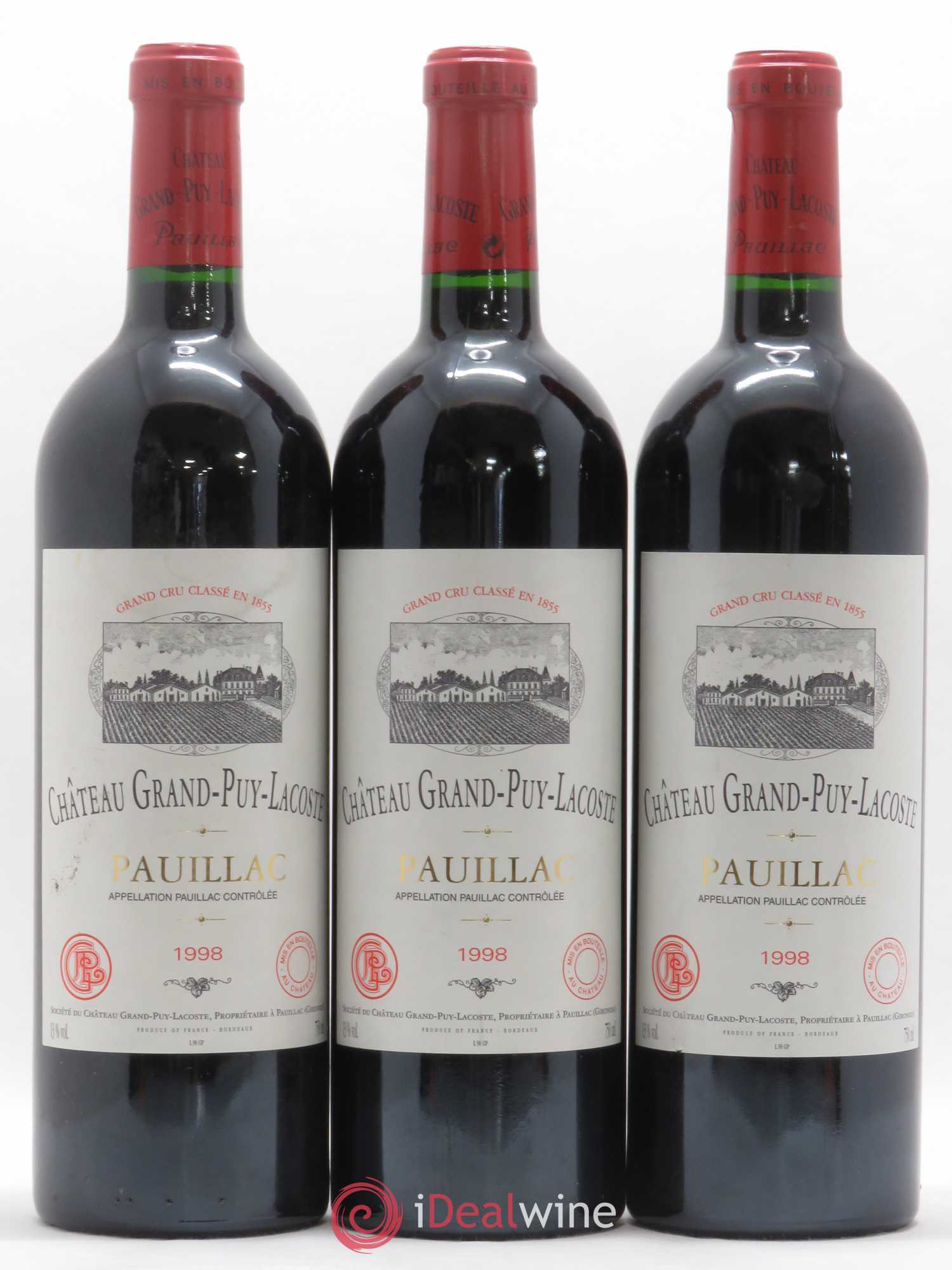 Château Grand Puy Lacoste 5ème Grand Cru Classé 1998 - Lot de 3 bouteilles - 0