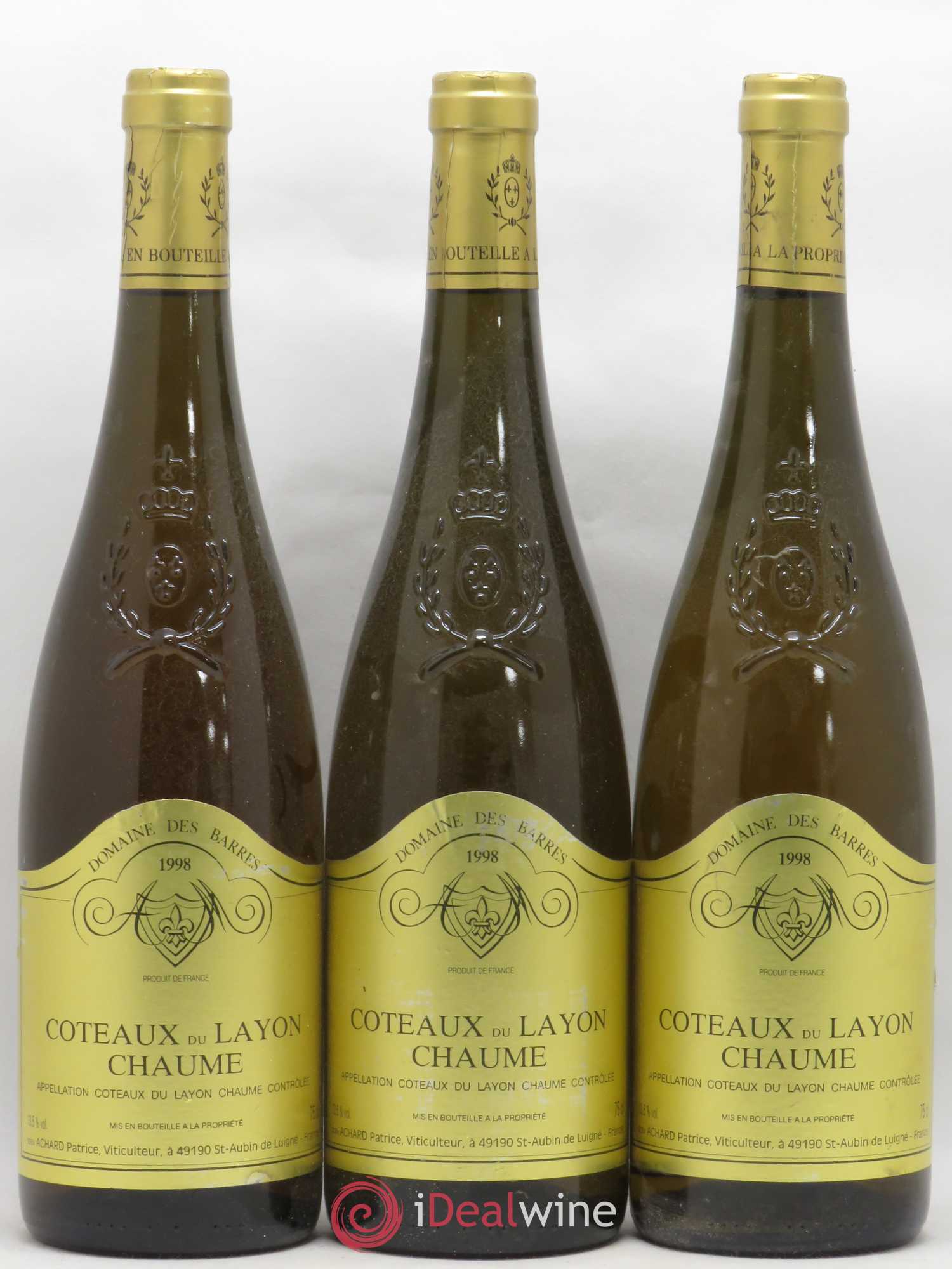 Coteaux du Layon Chaume Domaine Des Barres 1998 - Lotto di 3 bottiglie - 0
