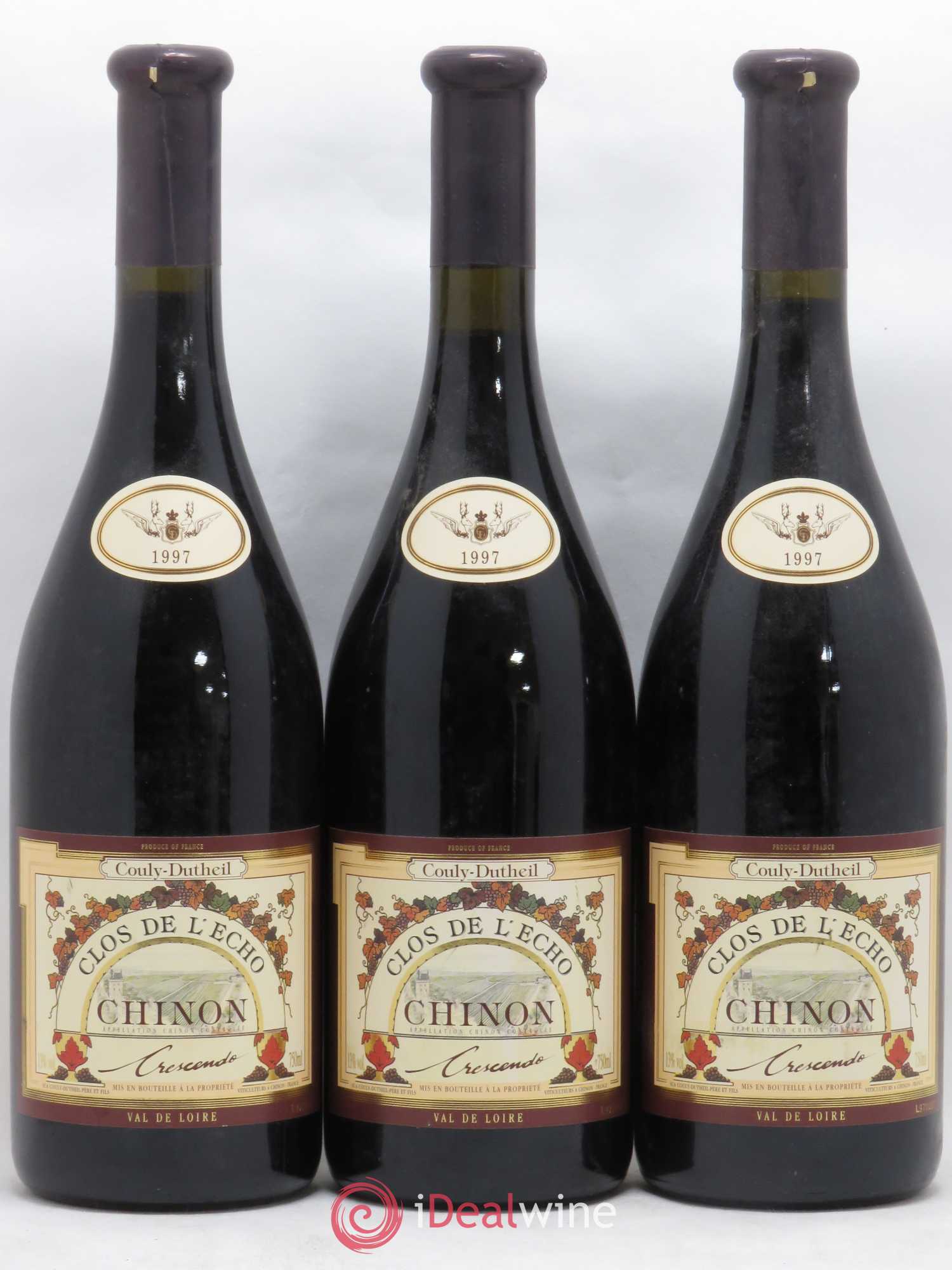Chinon Clos de l'Echo Couly-Dutheil 1997 - Lot de 3 bouteilles - 0