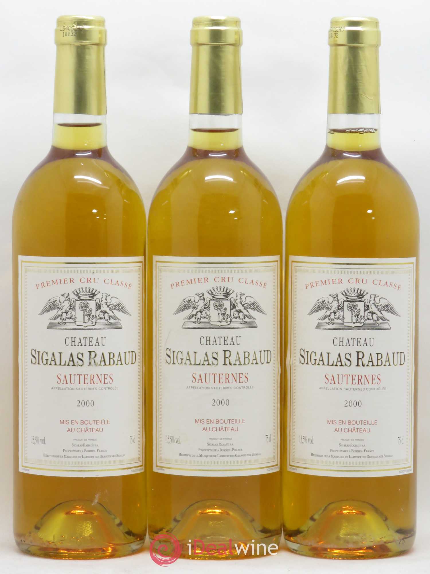 Château Sigalas Rabaud 1er Grand Cru Classé 2000 - Lotto di 3 bottiglie - 0