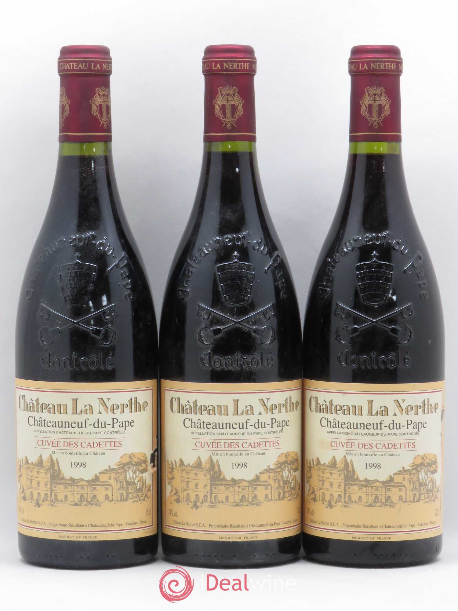 Châteauneuf-du-Pape Château La Nerthe Cuvée des Cadettes Famille Richard 1998 - Lot de 3 bouteilles - 0