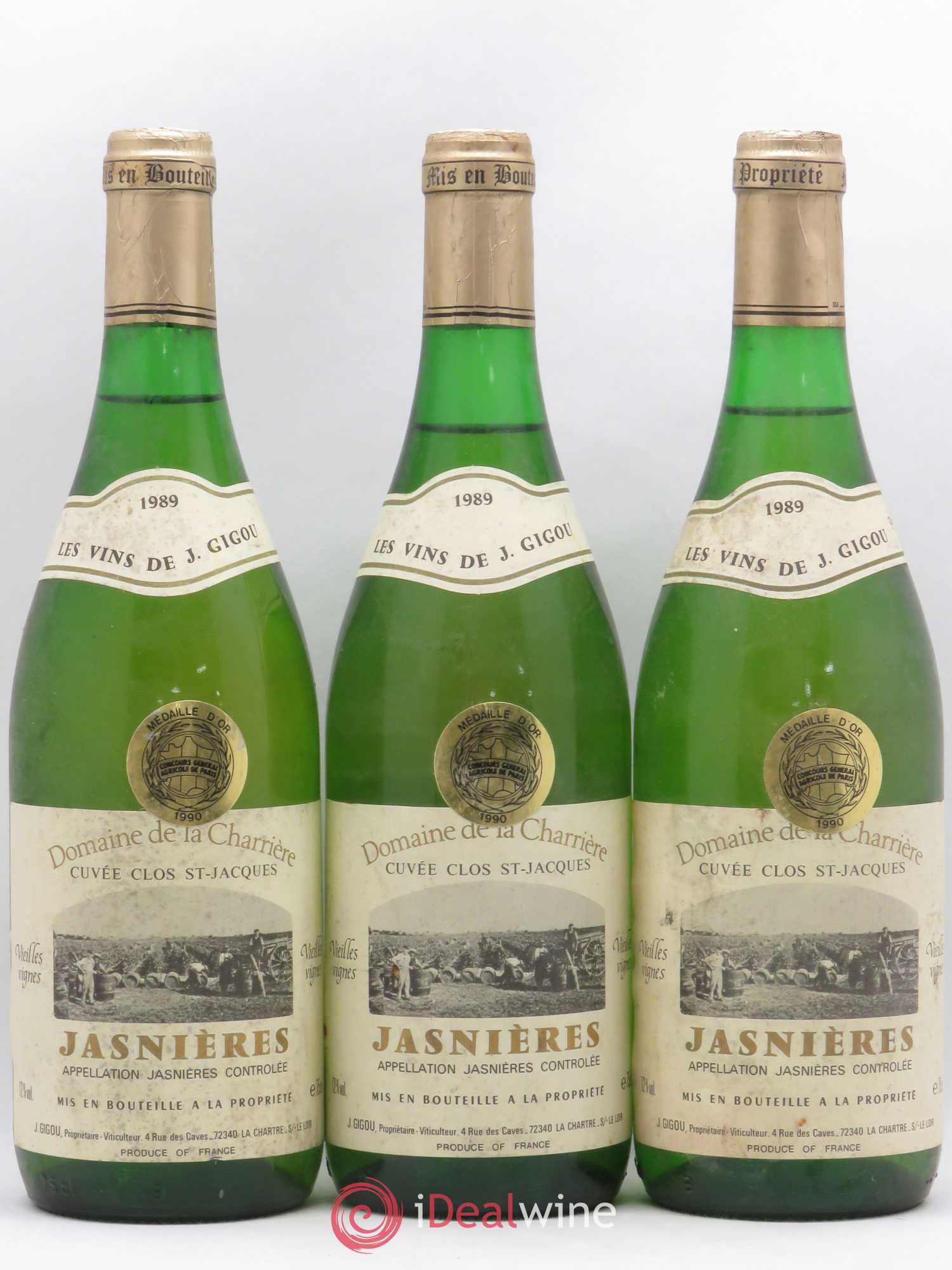 Jasnières Cuvée Clos St Jacques Vieilles Vignes Domaine de la Charriere Gigou 1989 - Posten von 6 Flaschen - 2