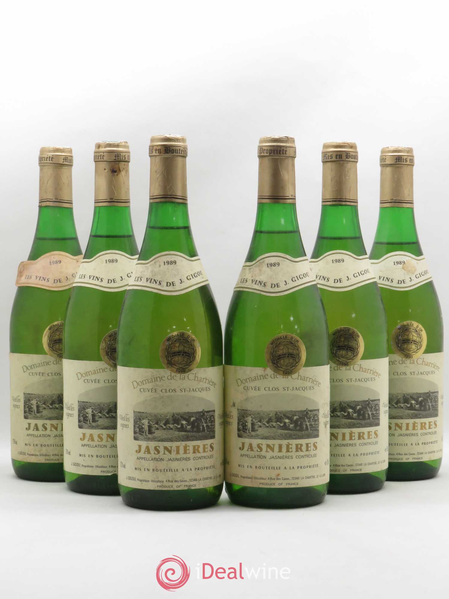 Jasnières Cuvée Clos St Jacques Vieilles Vignes Domaine de la Charriere Gigou 1989 - Posten von 6 Flaschen - 0