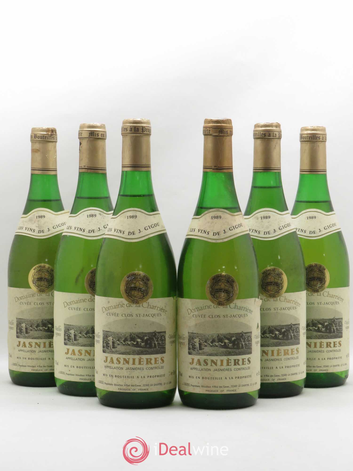 Jasnières Cuvée Clos St Jacques Vieilles Vignes Domaine de la Charriere Gigou 1989 - Posten von 6 Flaschen - 0