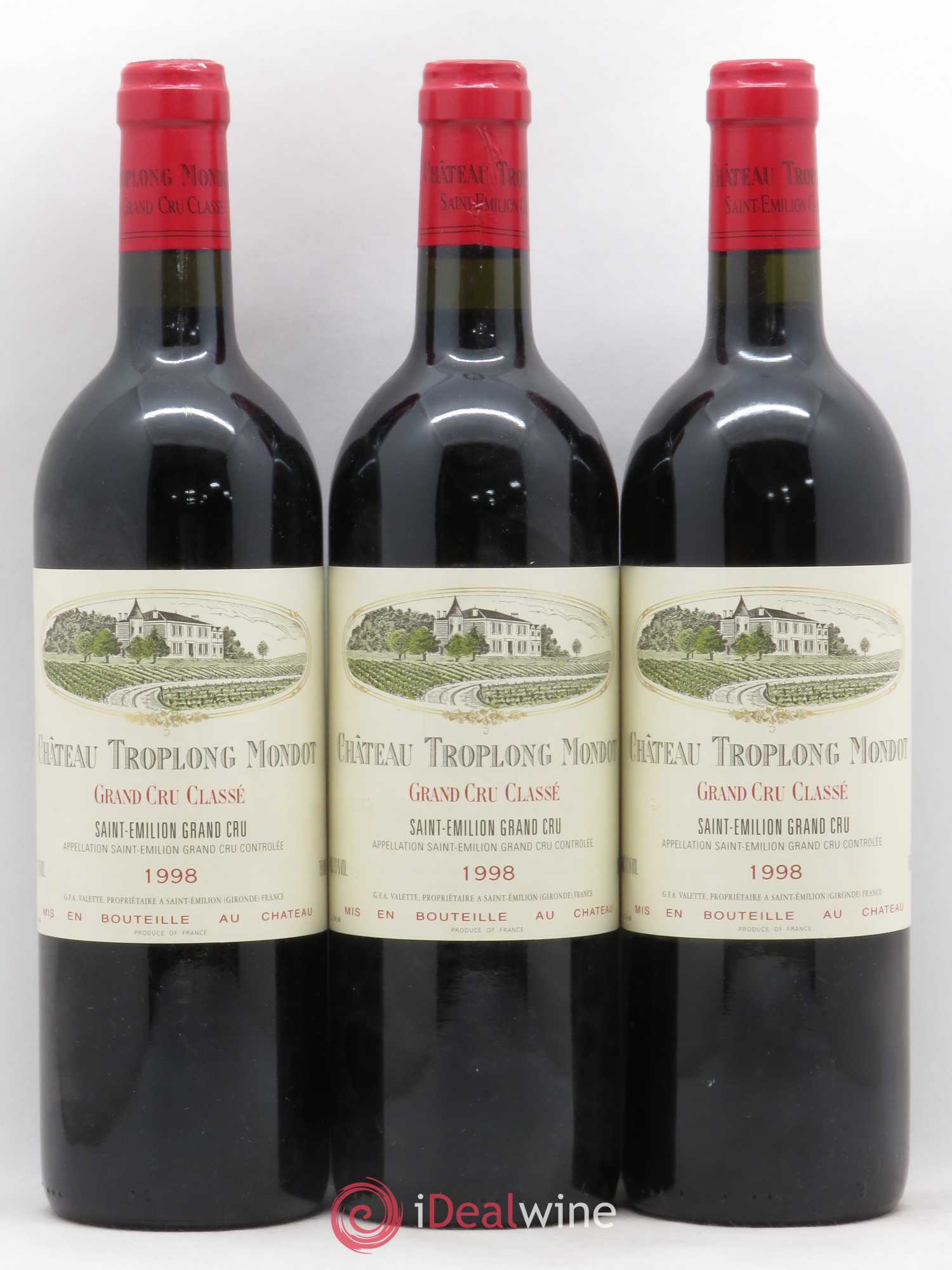 Château Troplong Mondot 1er Grand Cru Classé B 1998 - Lot de 3 bouteilles - 0