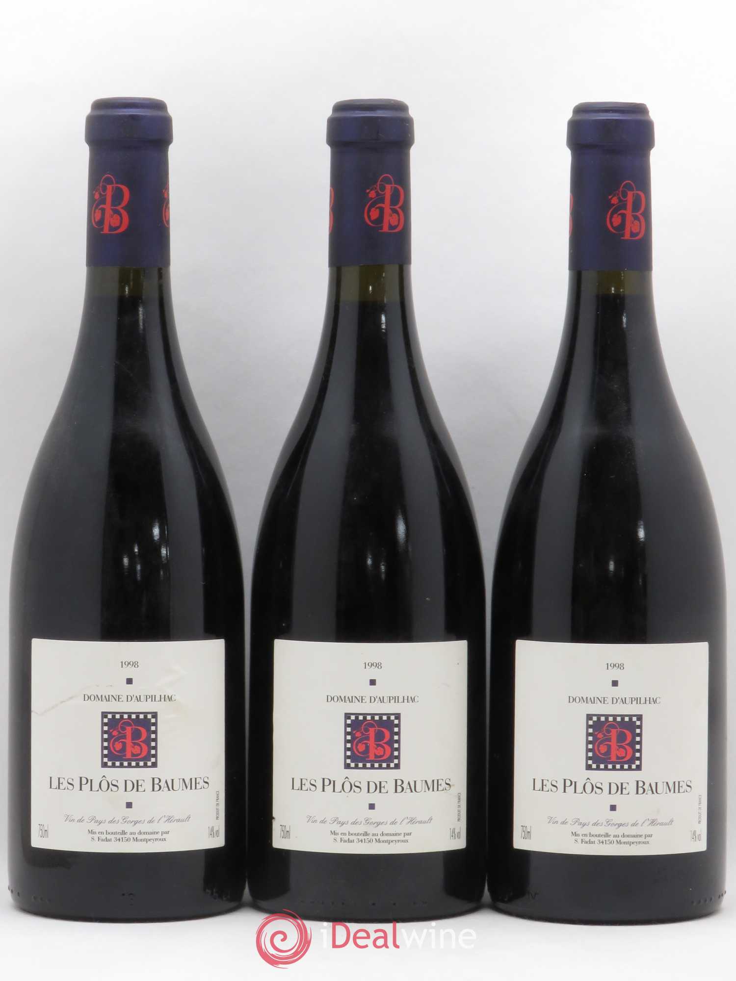 Pays d'Hérault Les Plos de Baume Domaine d'Aupilhac 1998 - Posten von 3 Flaschen - 0