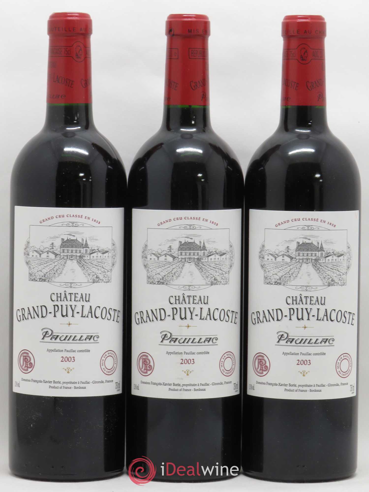 Château Grand Puy Lacoste 5ème Grand Cru Classé 2003 - Lot de 3 bouteilles - 0