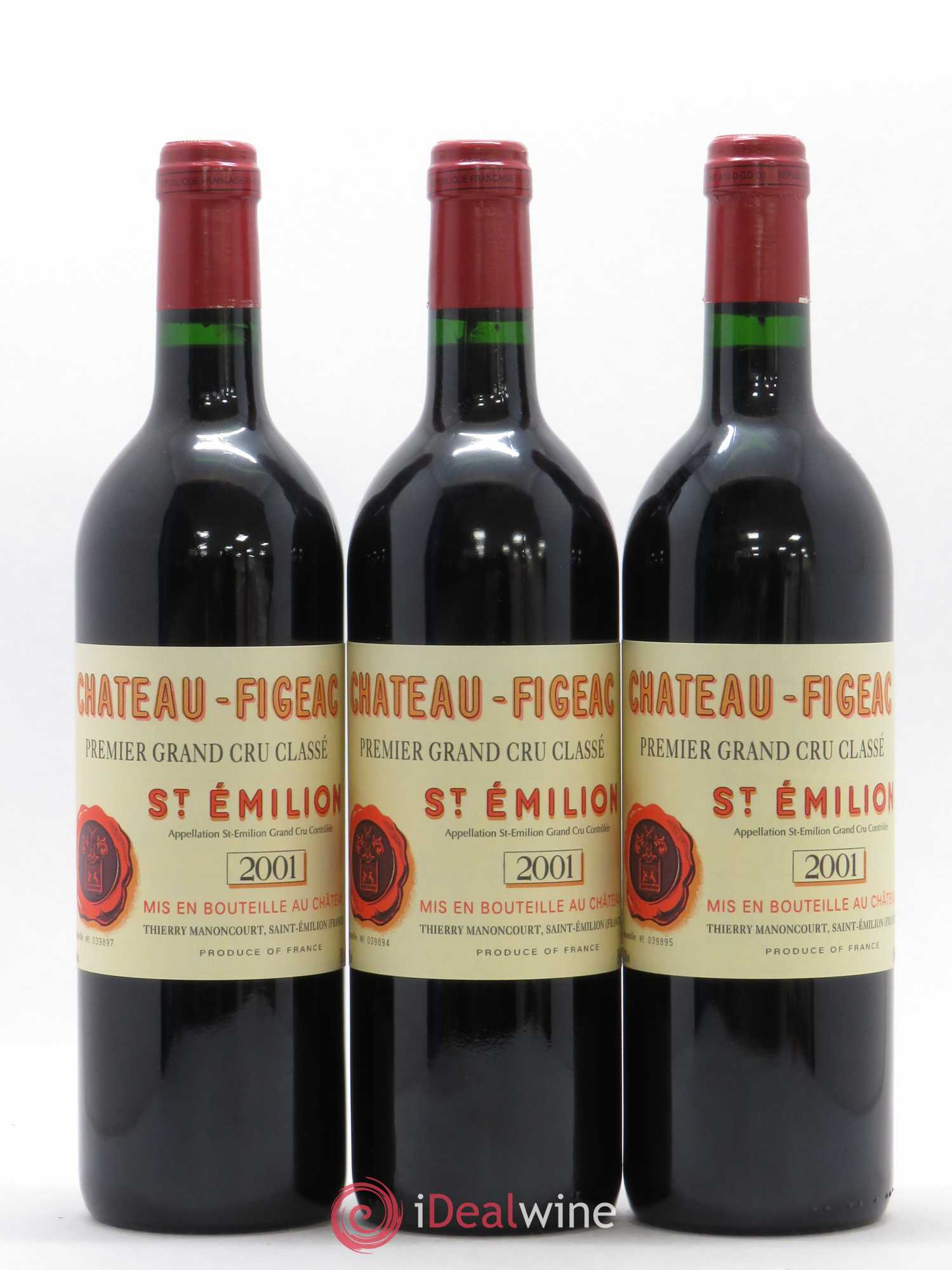 Château Figeac 1er Grand Cru Classé A 2001 - Lot de 3 bouteilles - 0