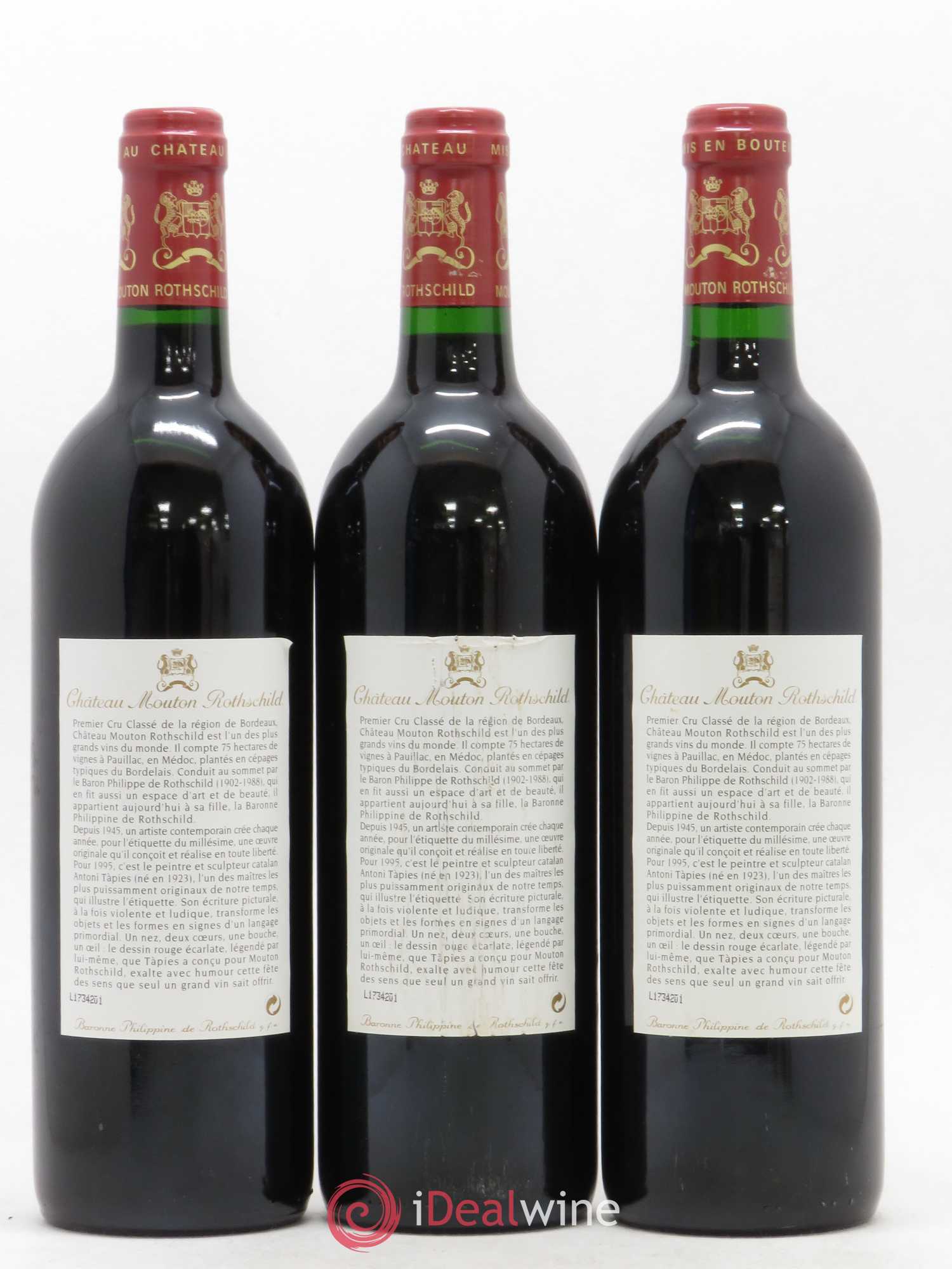 Château Mouton Rothschild 1er Grand Cru Classé 1995 - Lot de 3 bouteilles - 1