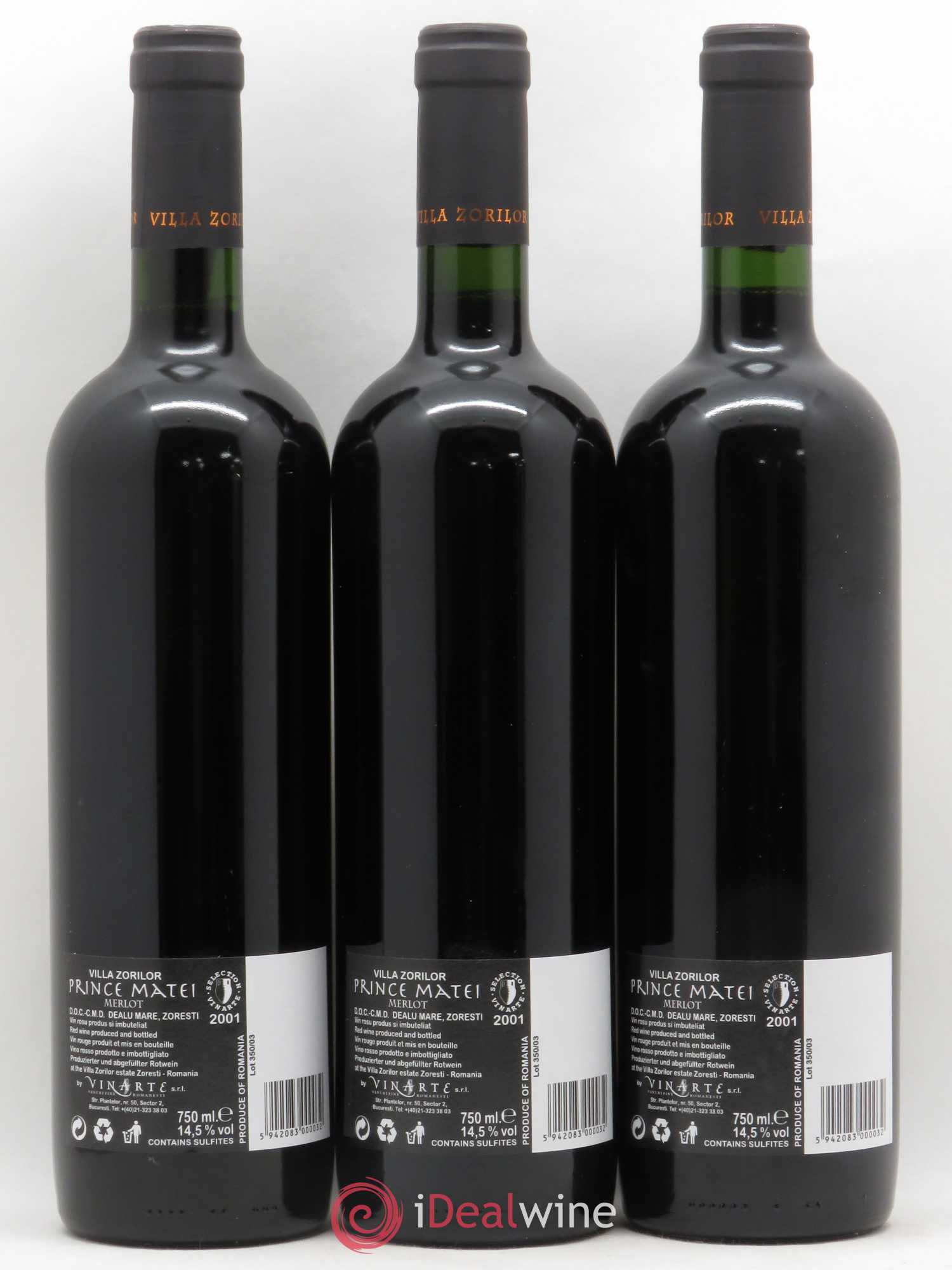 Vins Etrangers Roumanie Villa Zorilor Gran Riserva Prince Matei Merlot 2001 - Lot de 3 bouteilles - 1