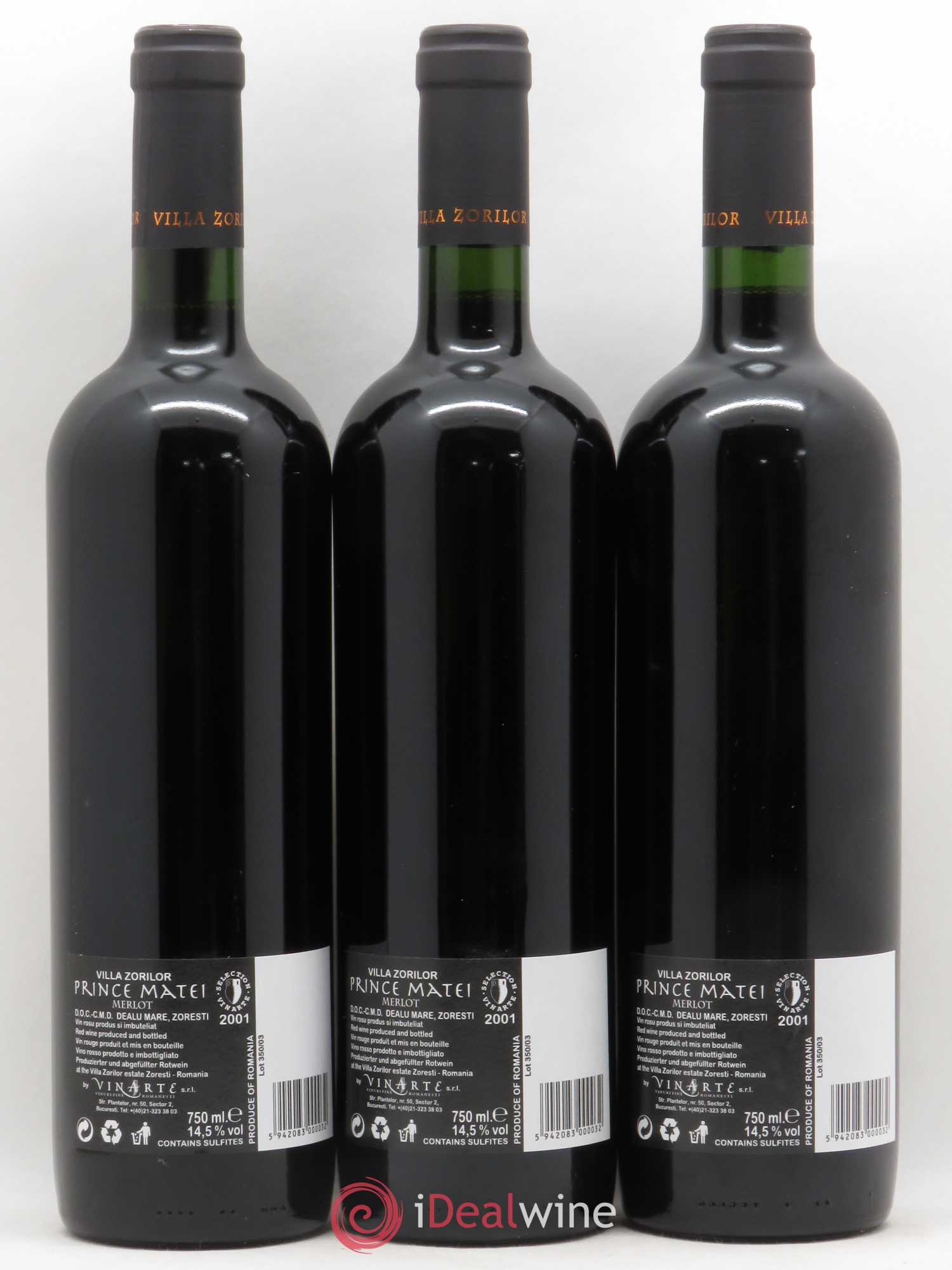 Vins Etrangers Roumanie Villa Zorilor Gran Riserva Prince Matei Merlot 2001 - Lot de 3 bouteilles - 1