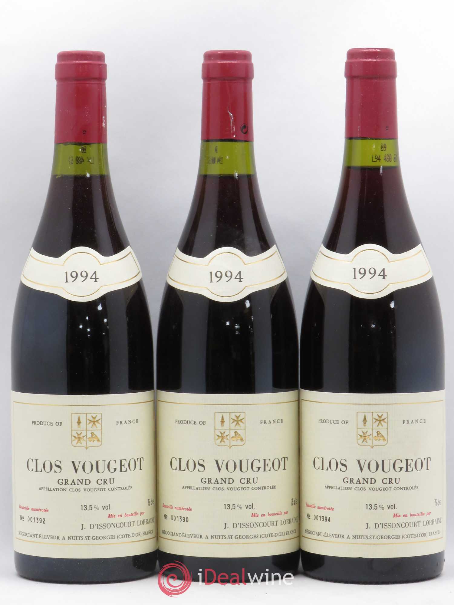 Clos de Vougeot Grand Cru J. D'Issancourt 1994 - Lot de 6 bouteilles - 1