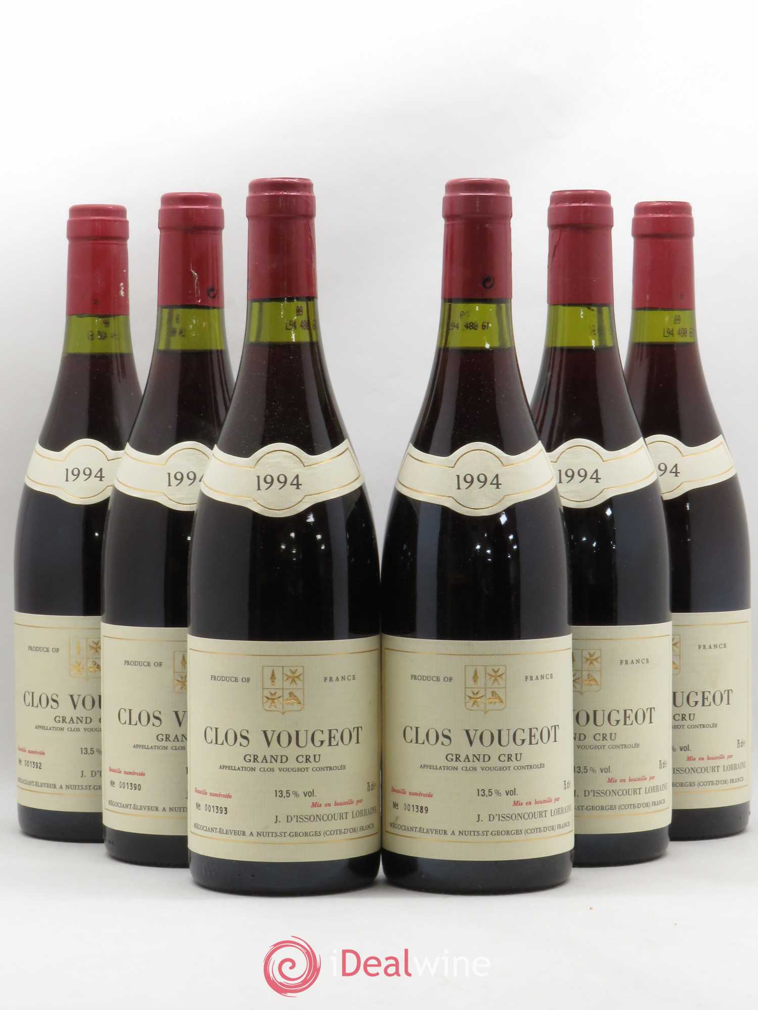 Clos de Vougeot Grand Cru J. D'Issancourt 1994 - Lot de 6 bouteilles - 0