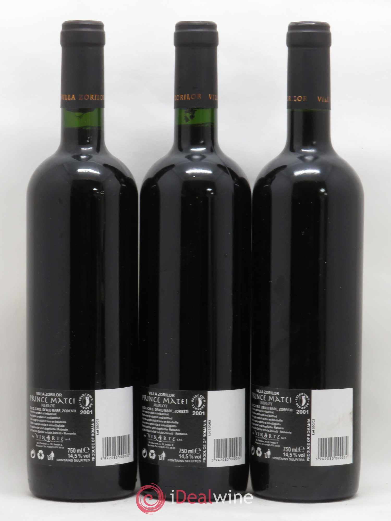 Vins Etrangers Romania Dealu Mare Zoresti Villa Zorilor Gran Riversa Prince Matei 2001 - Posten von 3 Flaschen - 1