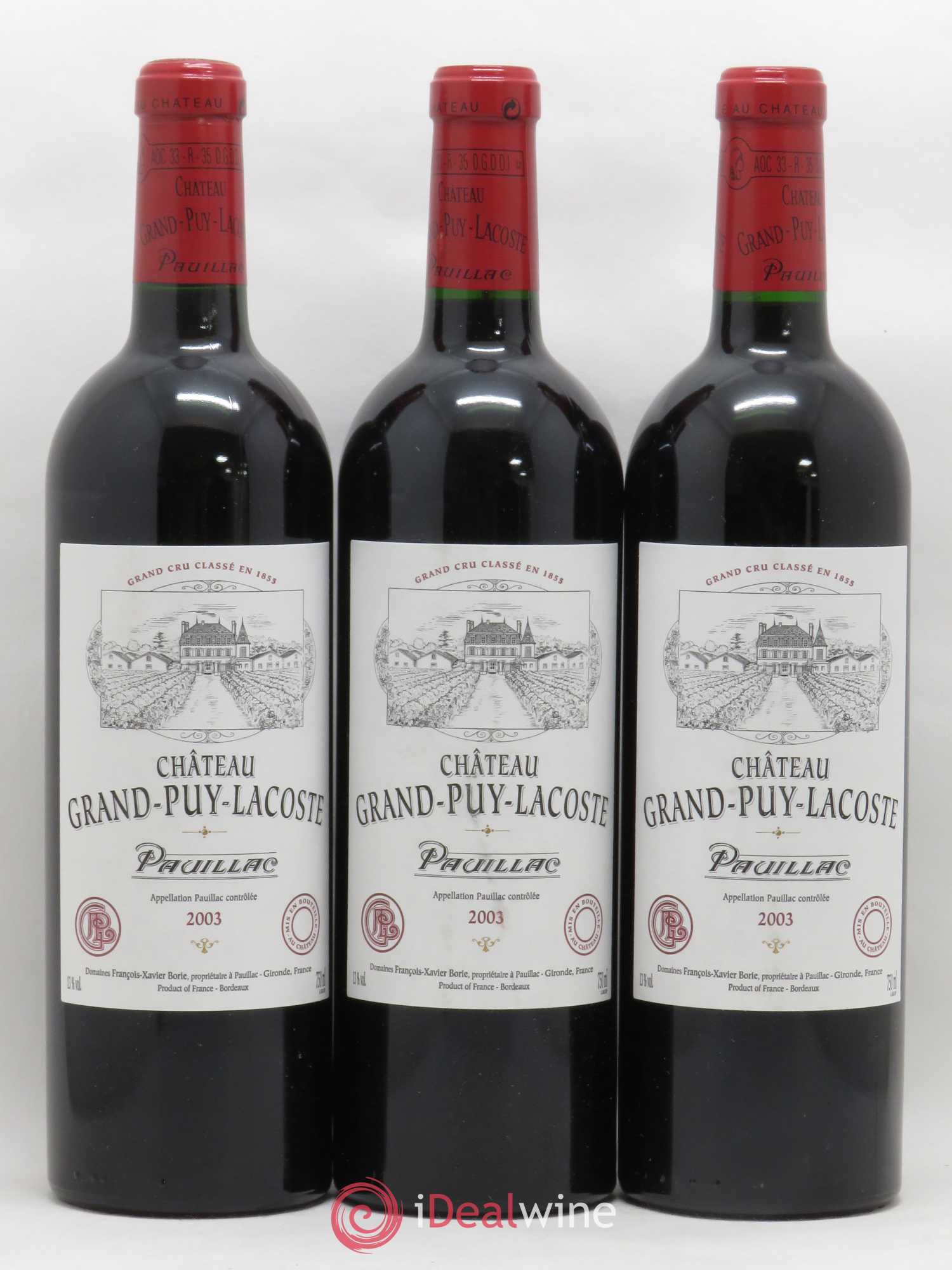 Château Grand Puy Lacoste 5ème Grand Cru Classé 2003 - Lot de 3 bouteilles - 0