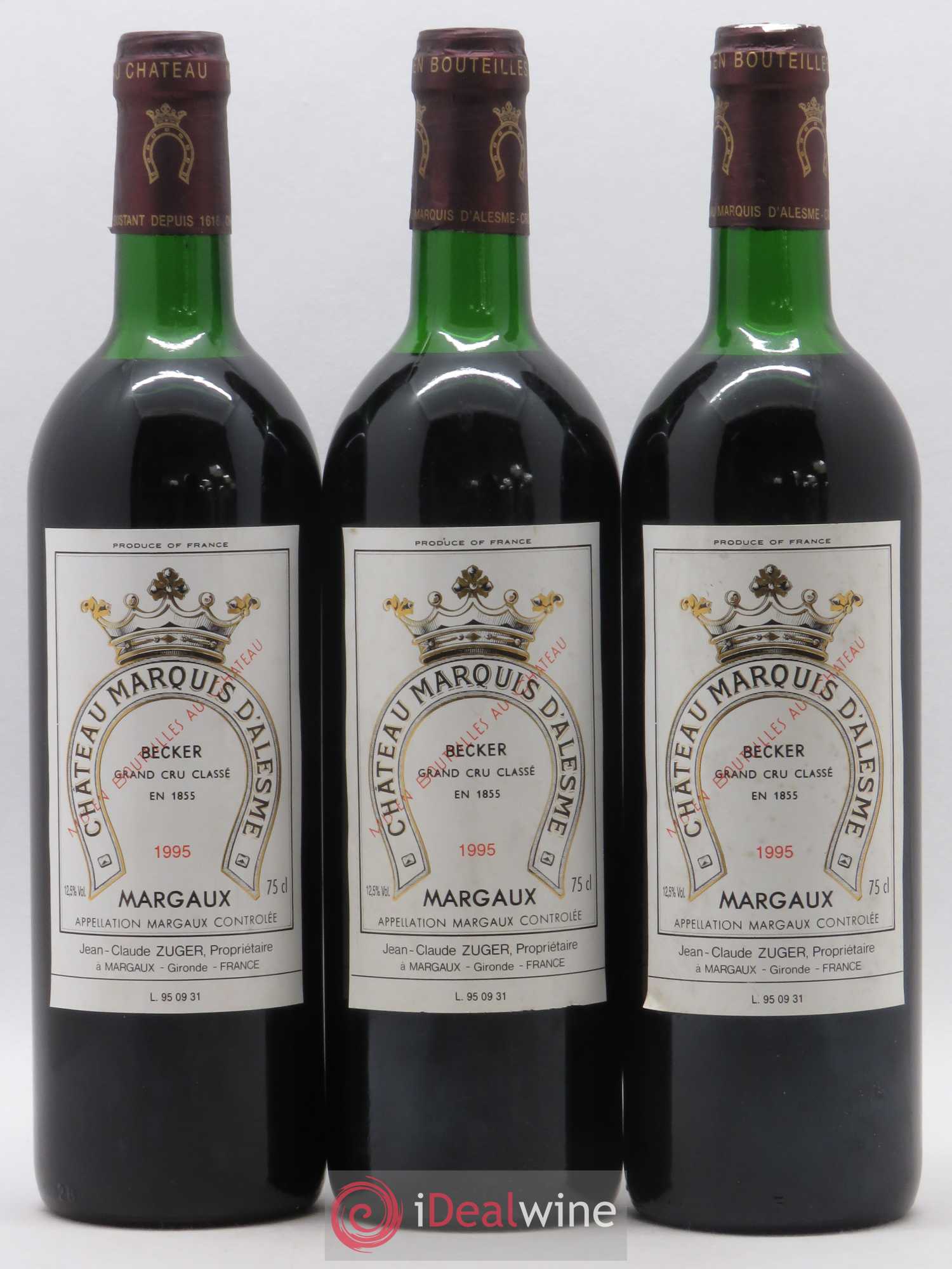 Château Marquis d'Alesme 1995 - Lot de 3 bouteilles - 0