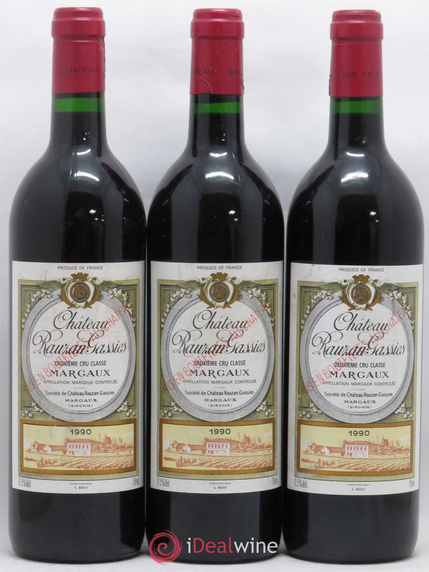Château Rauzan-Gassies 2ème Grand Cru Classé 1990 - Lot de 3 bouteilles - 0