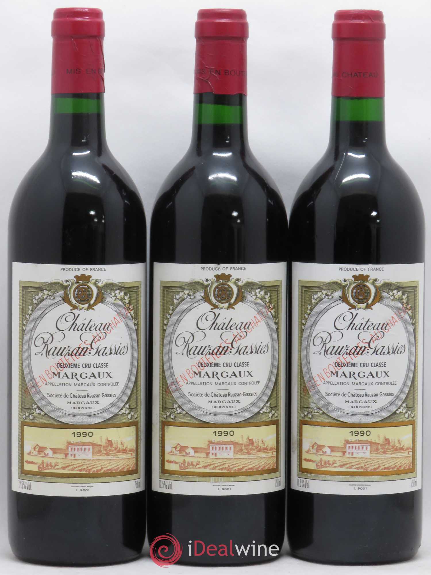 Château Rauzan-Gassies 2ème Grand Cru Classé 1990 - Lot de 3 bouteilles - 0