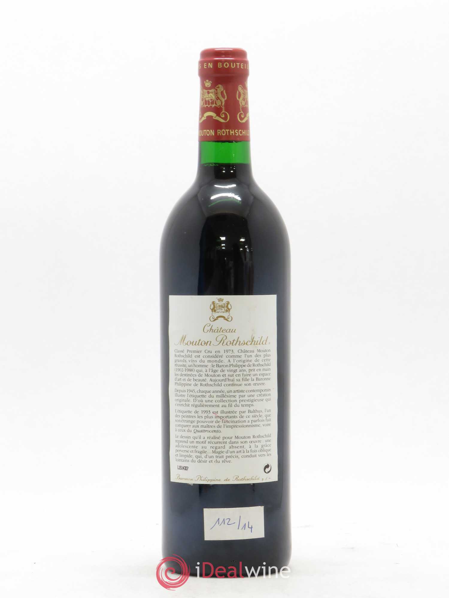 Château Mouton Rothschild 1er Grand Cru Classé 1993 - Lot de 1 bouteille - 1