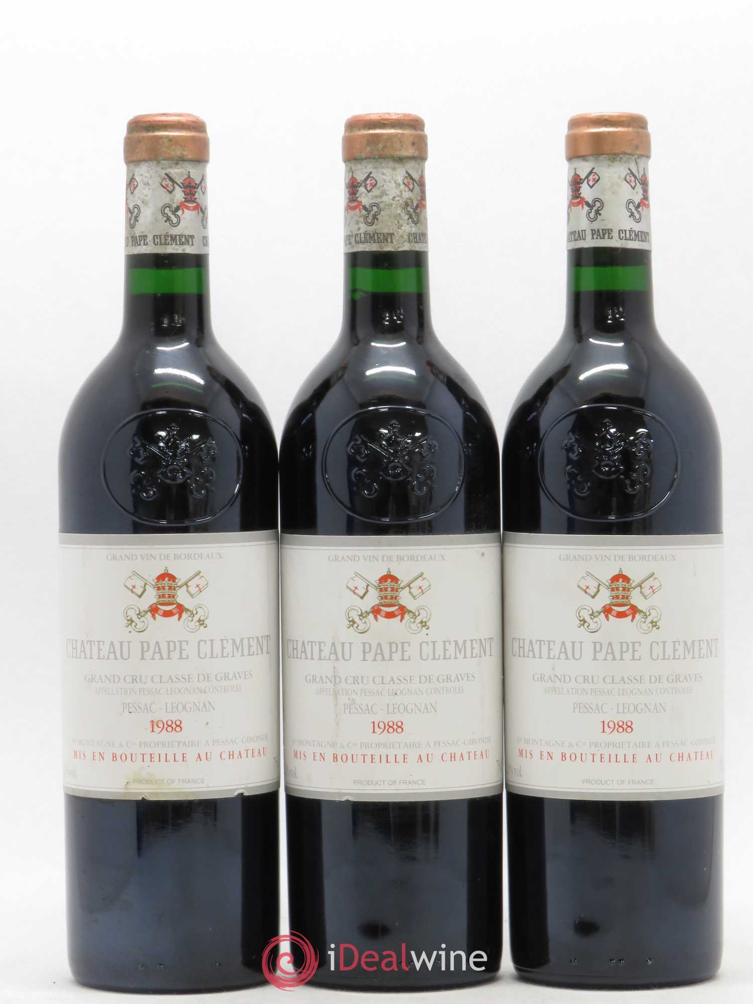 Château Pape Clément Cru Classé de Graves 1988 - Lot de 3 bouteilles - 0